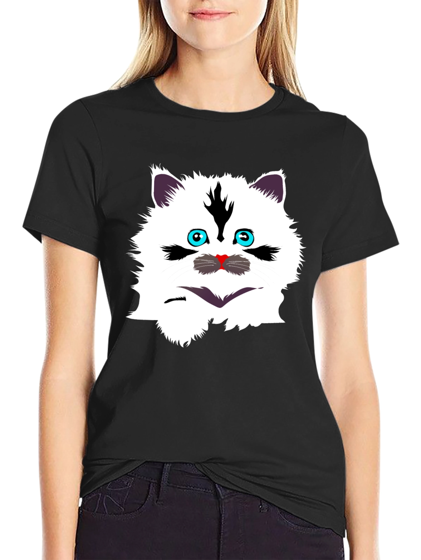 Black Funny Cat Graphic Tee - Black T-Shirt view 2