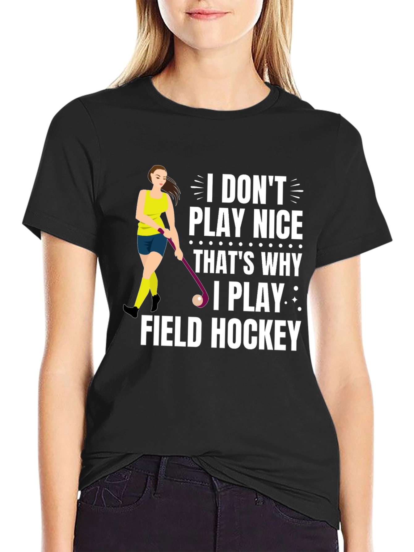 Black Funny Field Hockey T-Shirt view 2