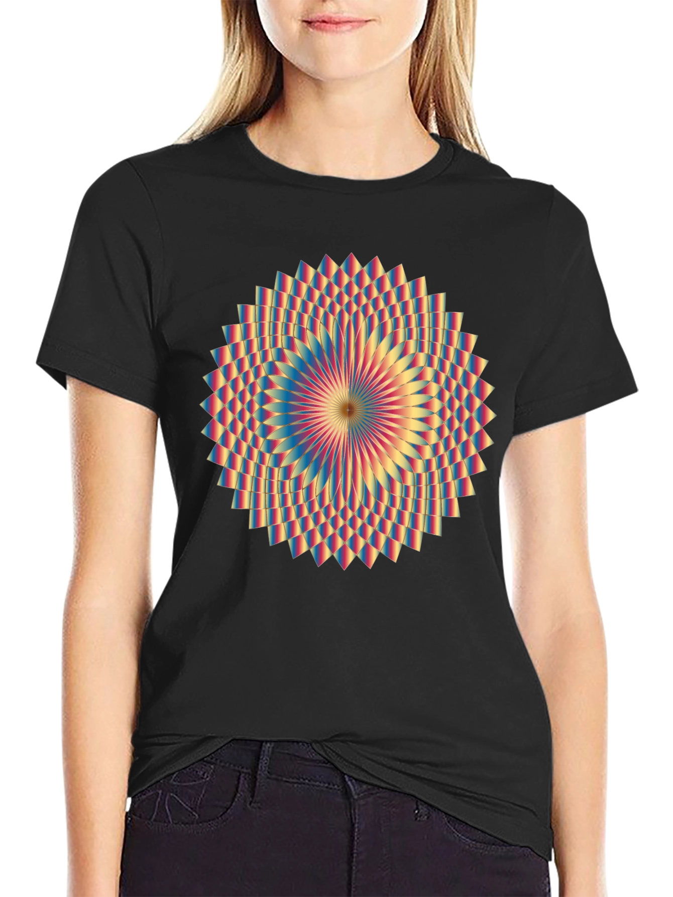 Black Geometric Mandala Graphic Tee - Black view 2