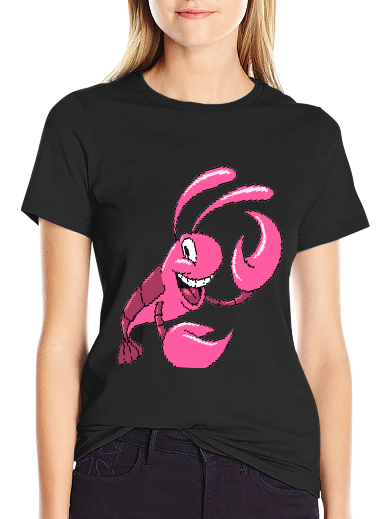 Black Pink Lobster Graphic Tee - Quirky Novelty T-Shirt view 2