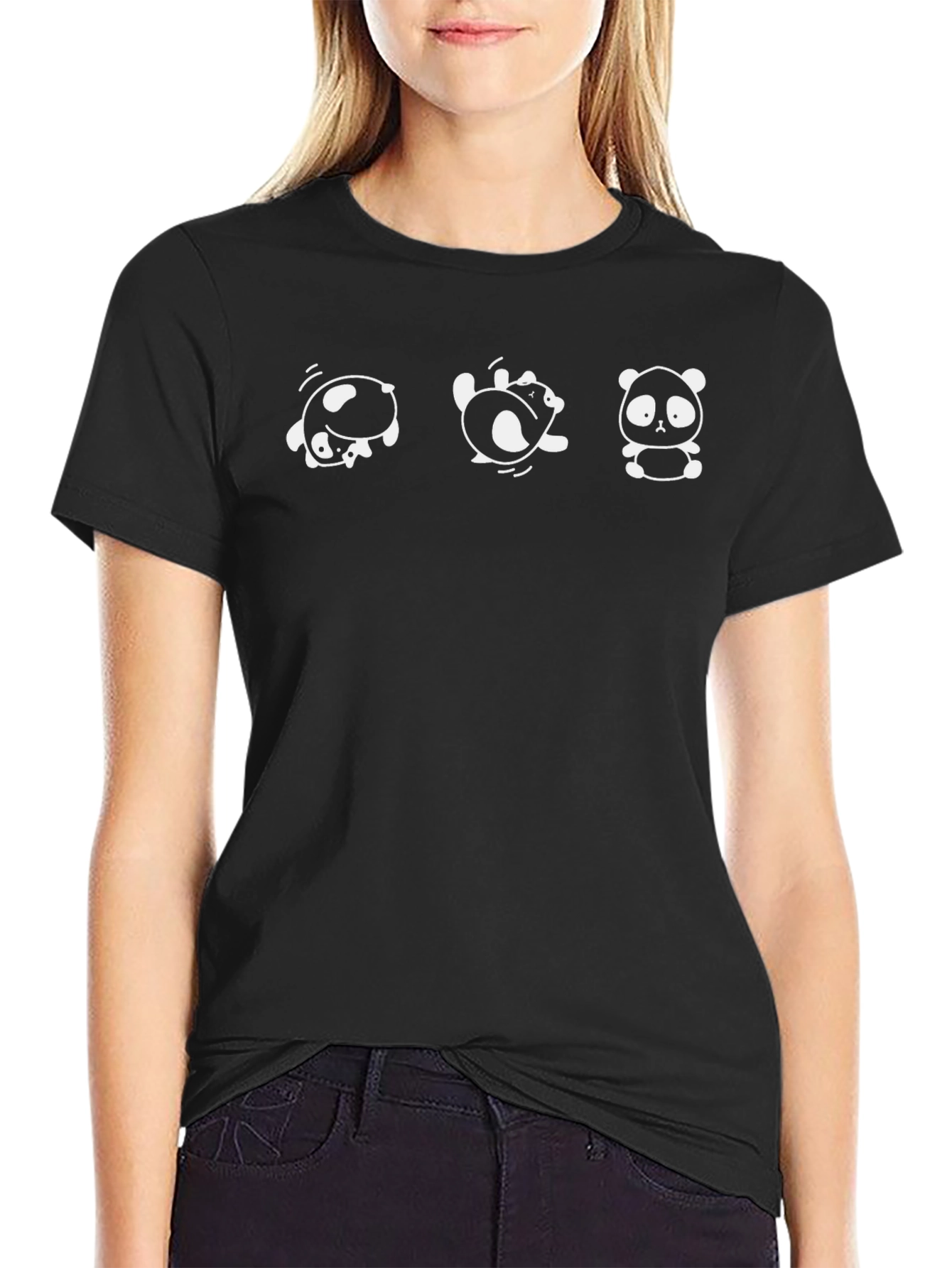 Black Cute Panda T-Shirt - Soft Cotton Graphic Tee view 2