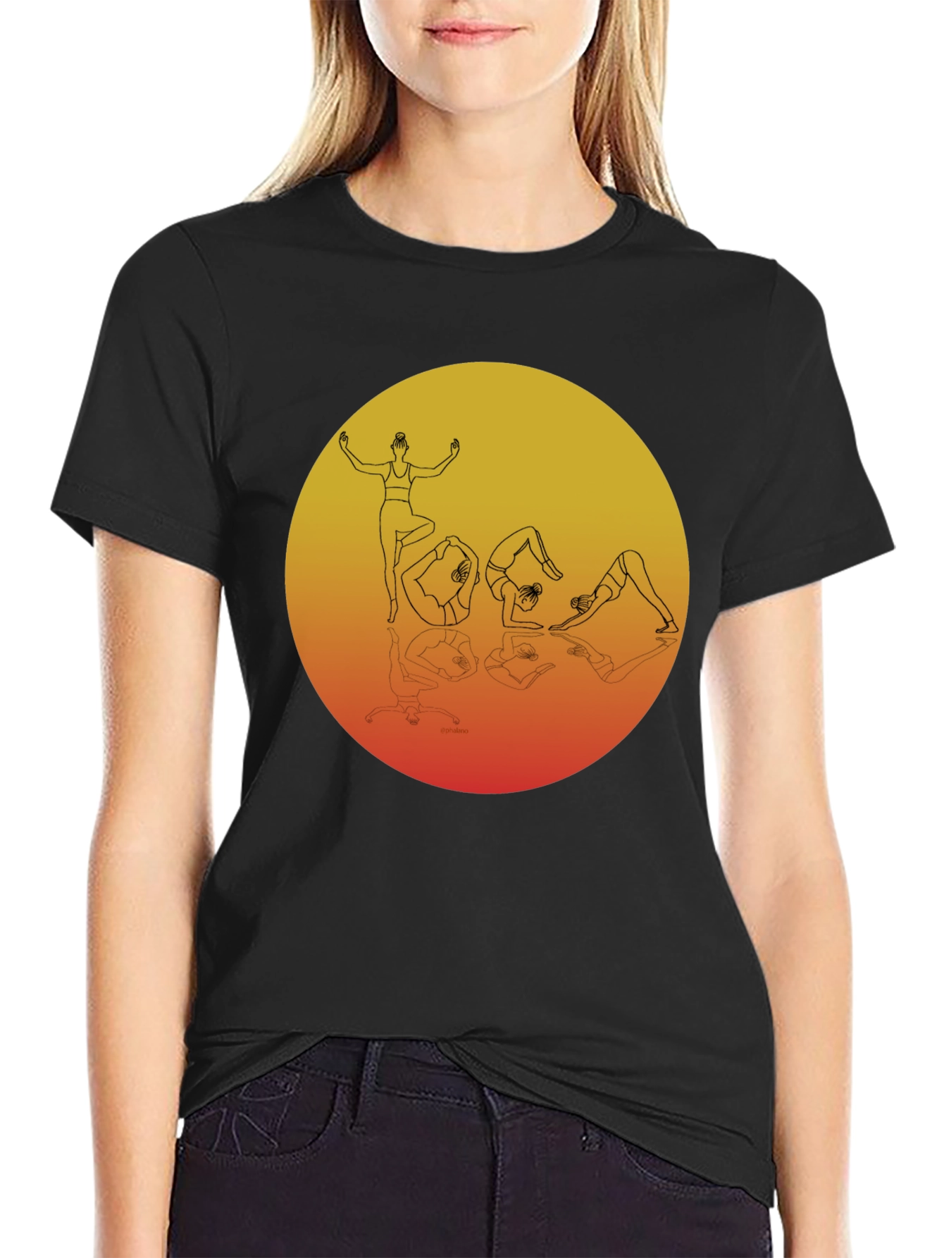 Black Yoga Pose Graphic Print Black T-Shirt view 2