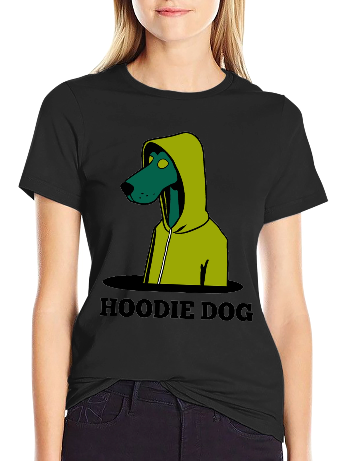 Black Hoodie Dog Graphic T-Shirt - Unique Design view 2