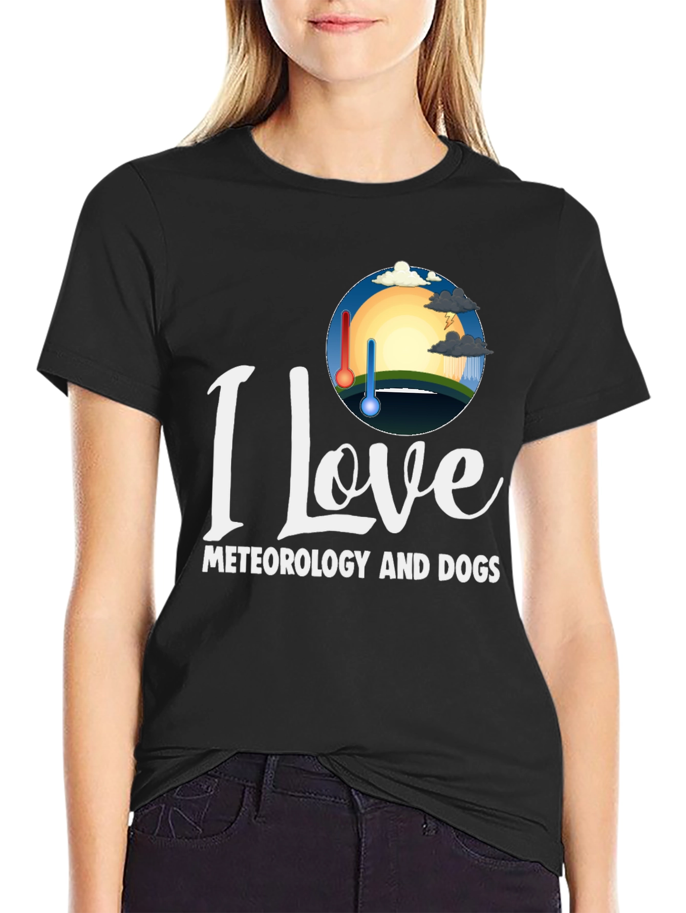 Black I Love Meteorology and Dogs T-Shirt view 2