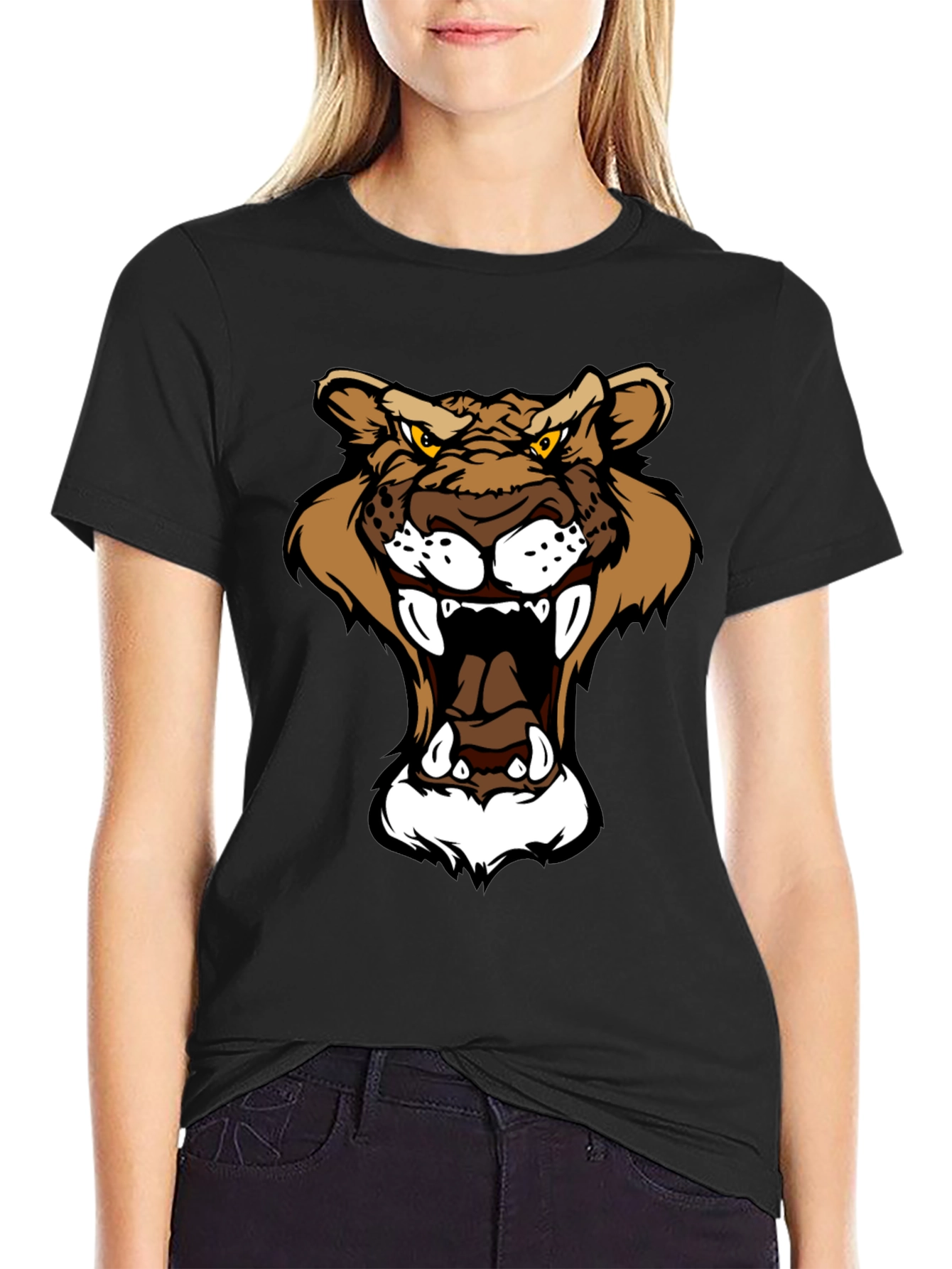 Black Roaring Mountain Lion Graphic T-Shirt view 2