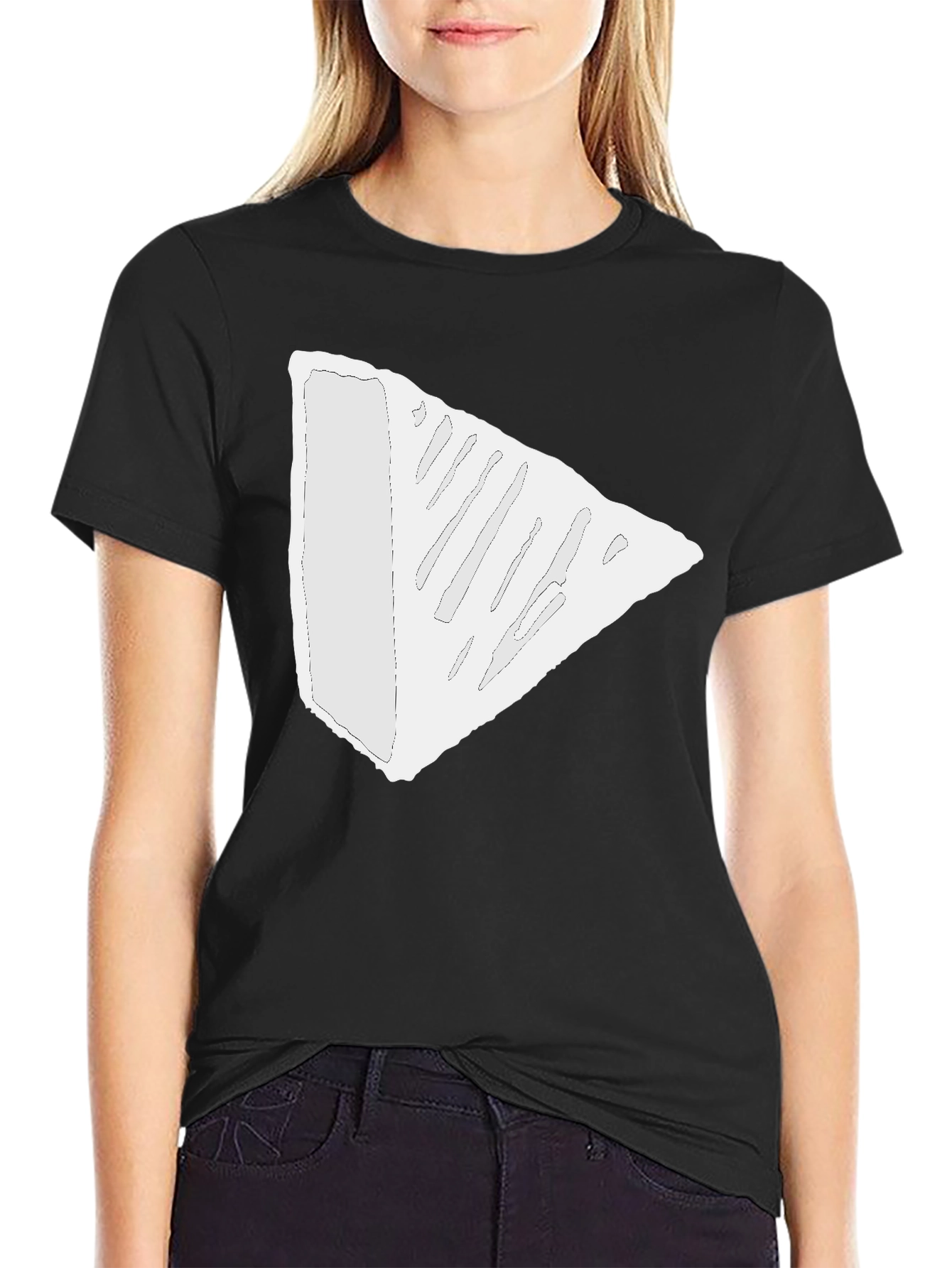 Black Modern Triangle Tee - Black Cotton Blend T-Shirt view 2