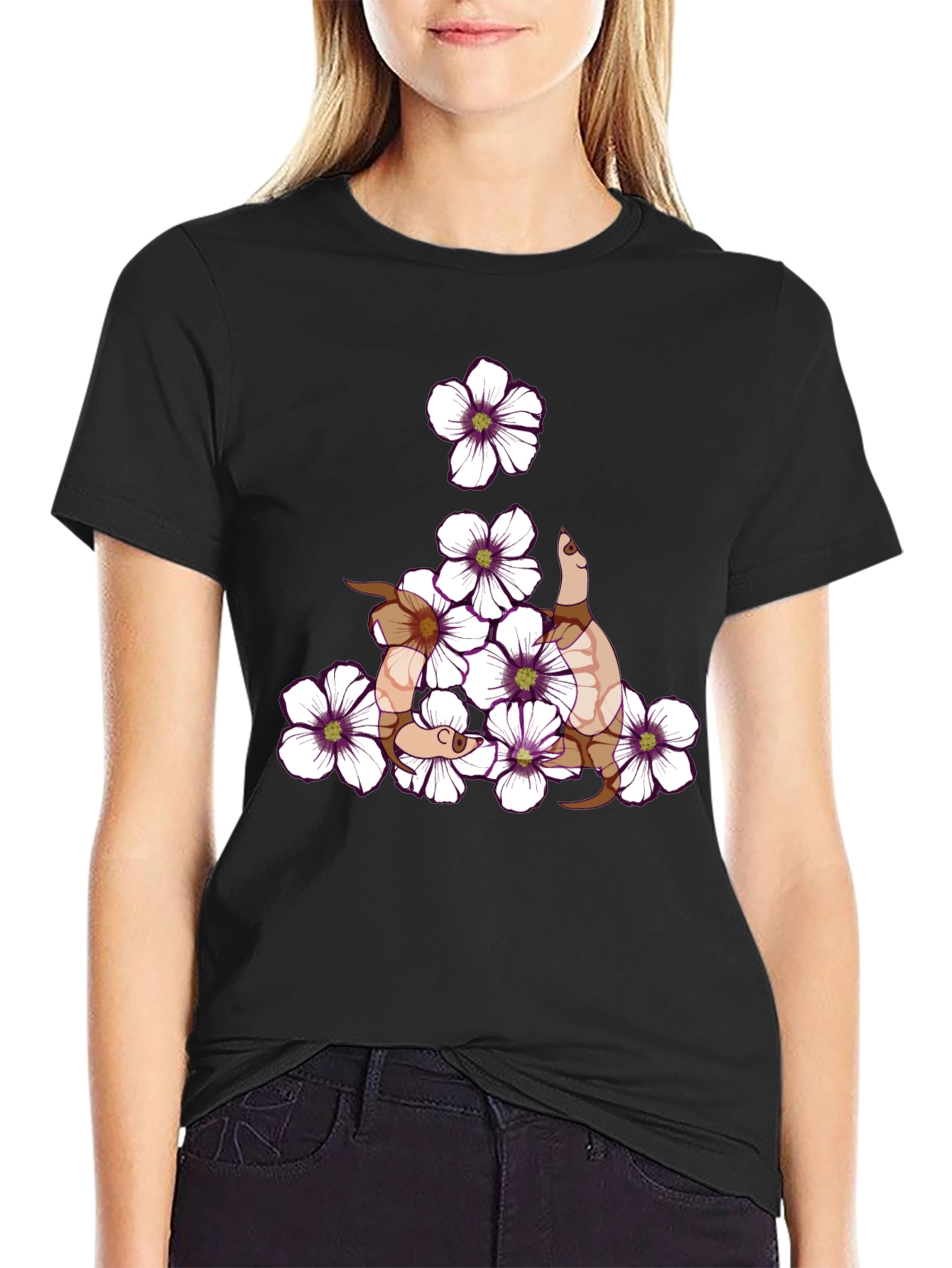 Black Floral Snake Graphic T-Shirt - Stylish & Unique view 2