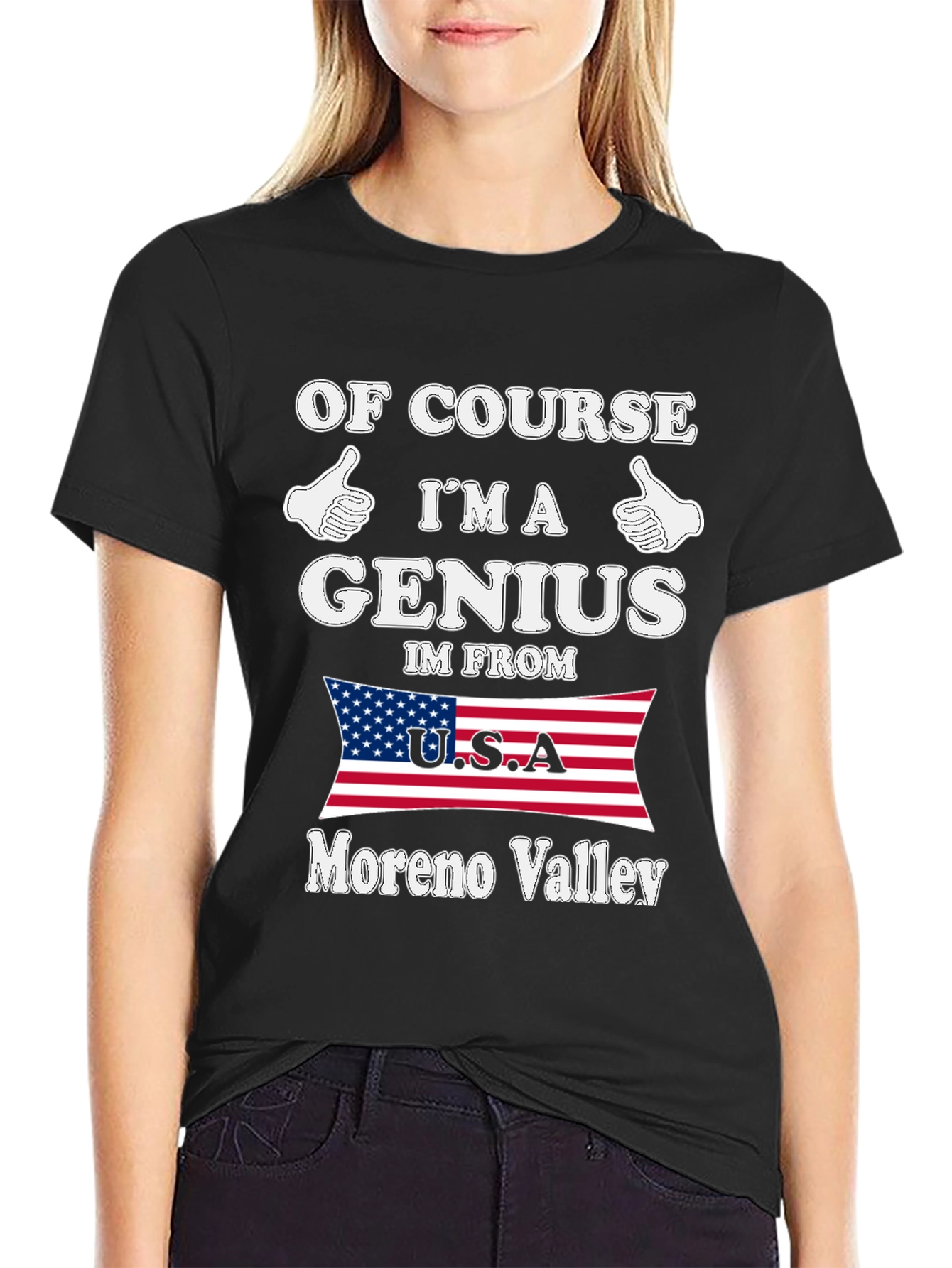Black Of Course I'm A Genius Moreno Valley T-Shirt view 2