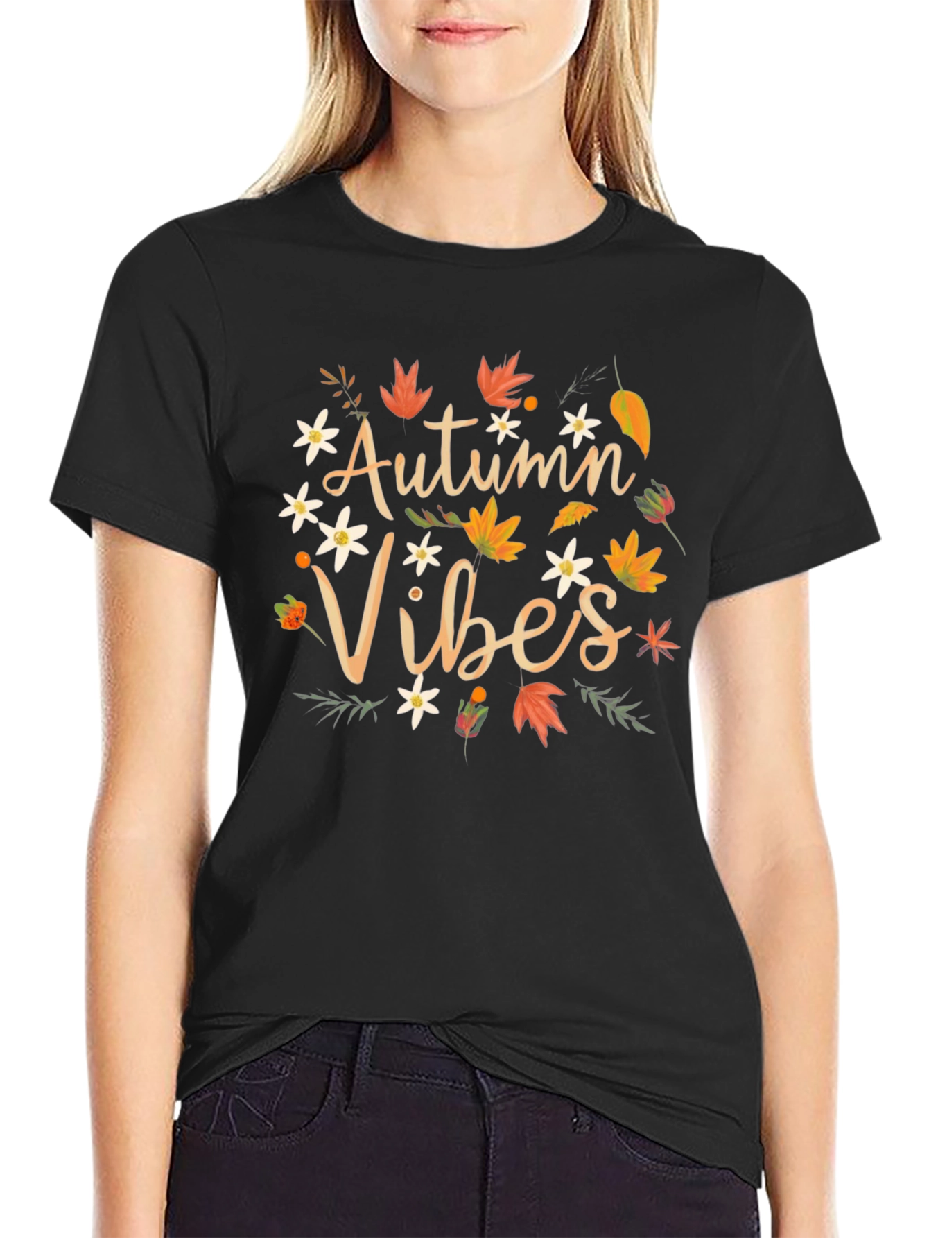 Black Autumn Vibes Graphic Tee - Fall Season Shirt view 2