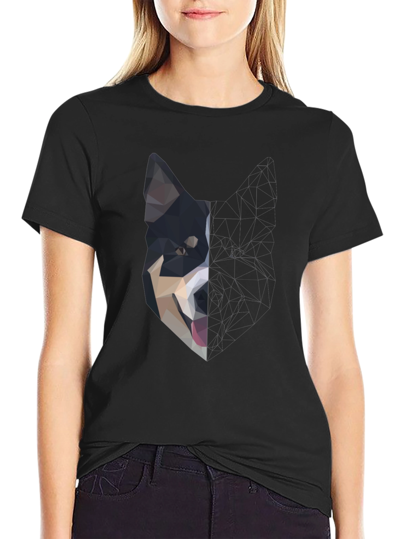 Black Abstract Dog Graphic Black T-Shirt view 2