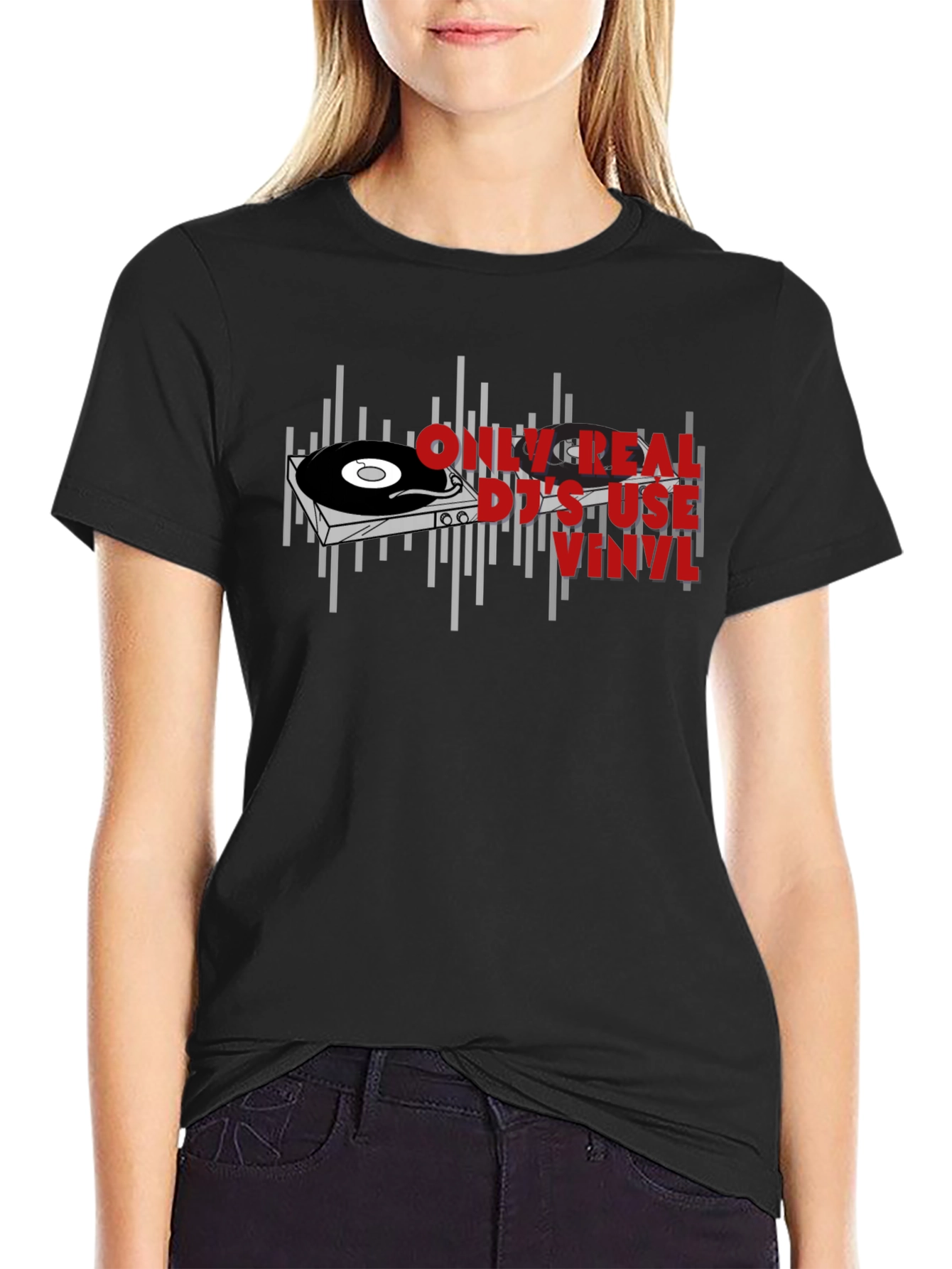 Black Real DJs Use Vinyl T-Shirt - Music Lover Gift view 2