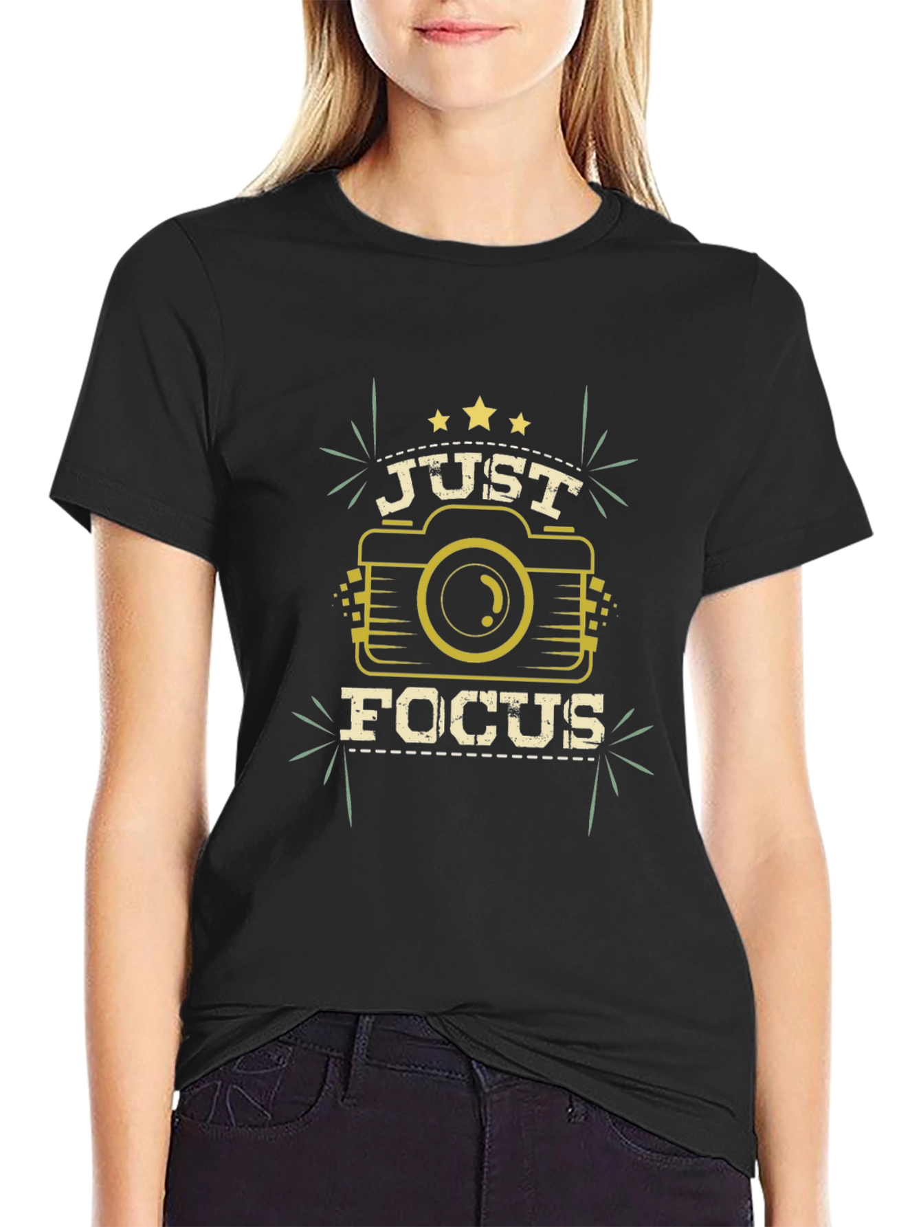 Black Just Focus Camera Graphic T-Shirt view 2