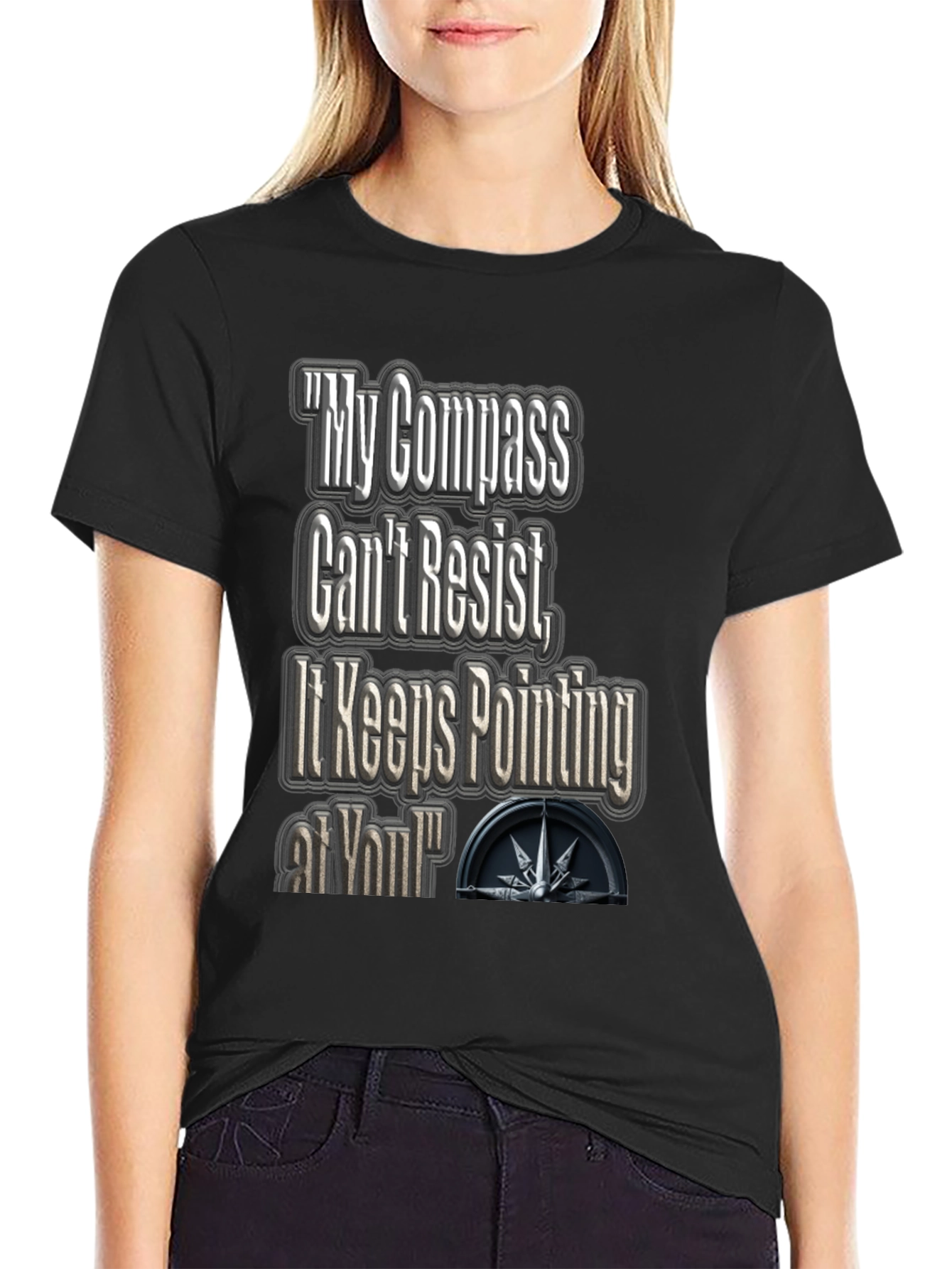 Black Compass Pointing Graphic T-Shirt view 2