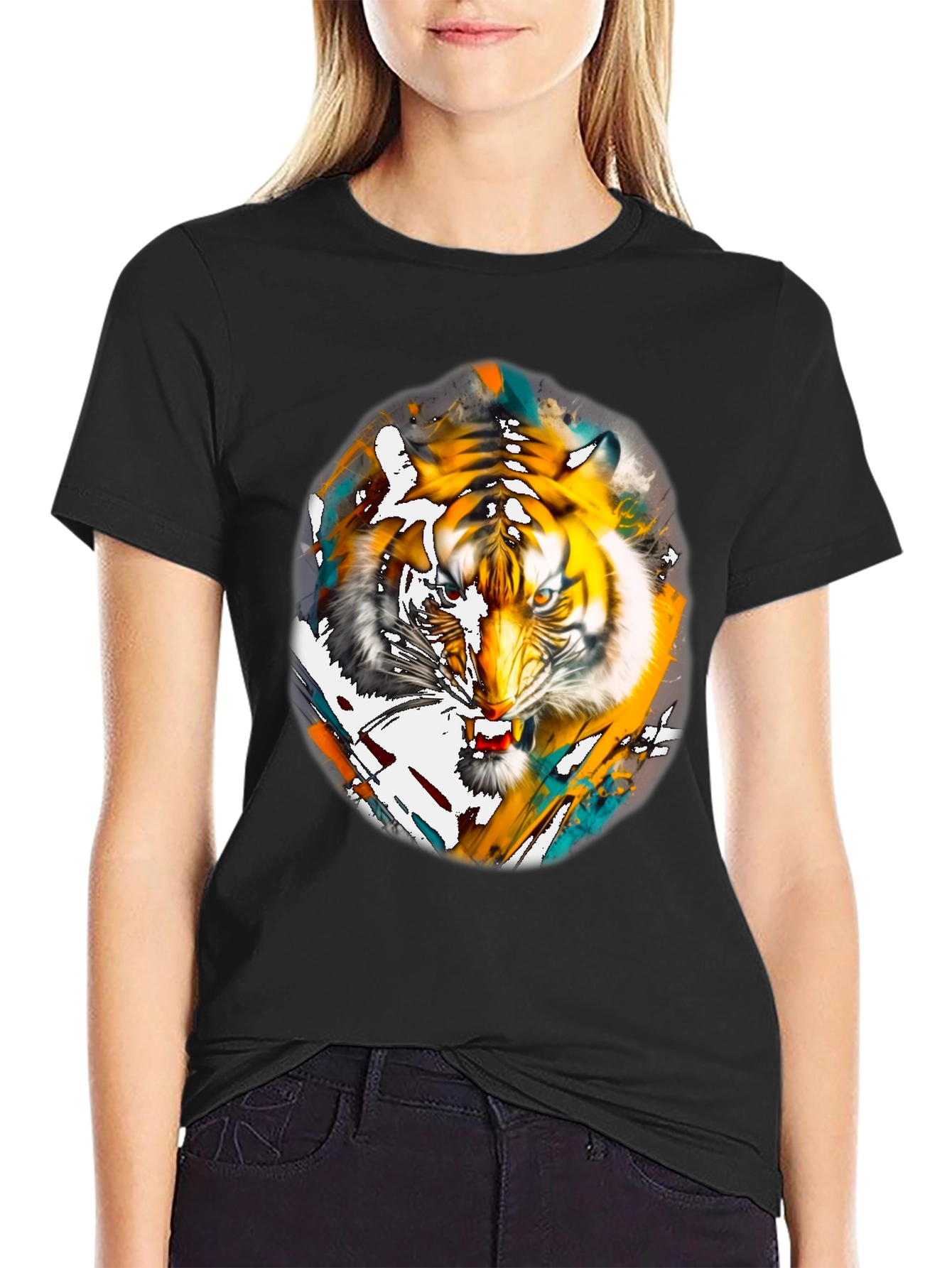 Black Tiger Graphic Print Black T-Shirt view 2