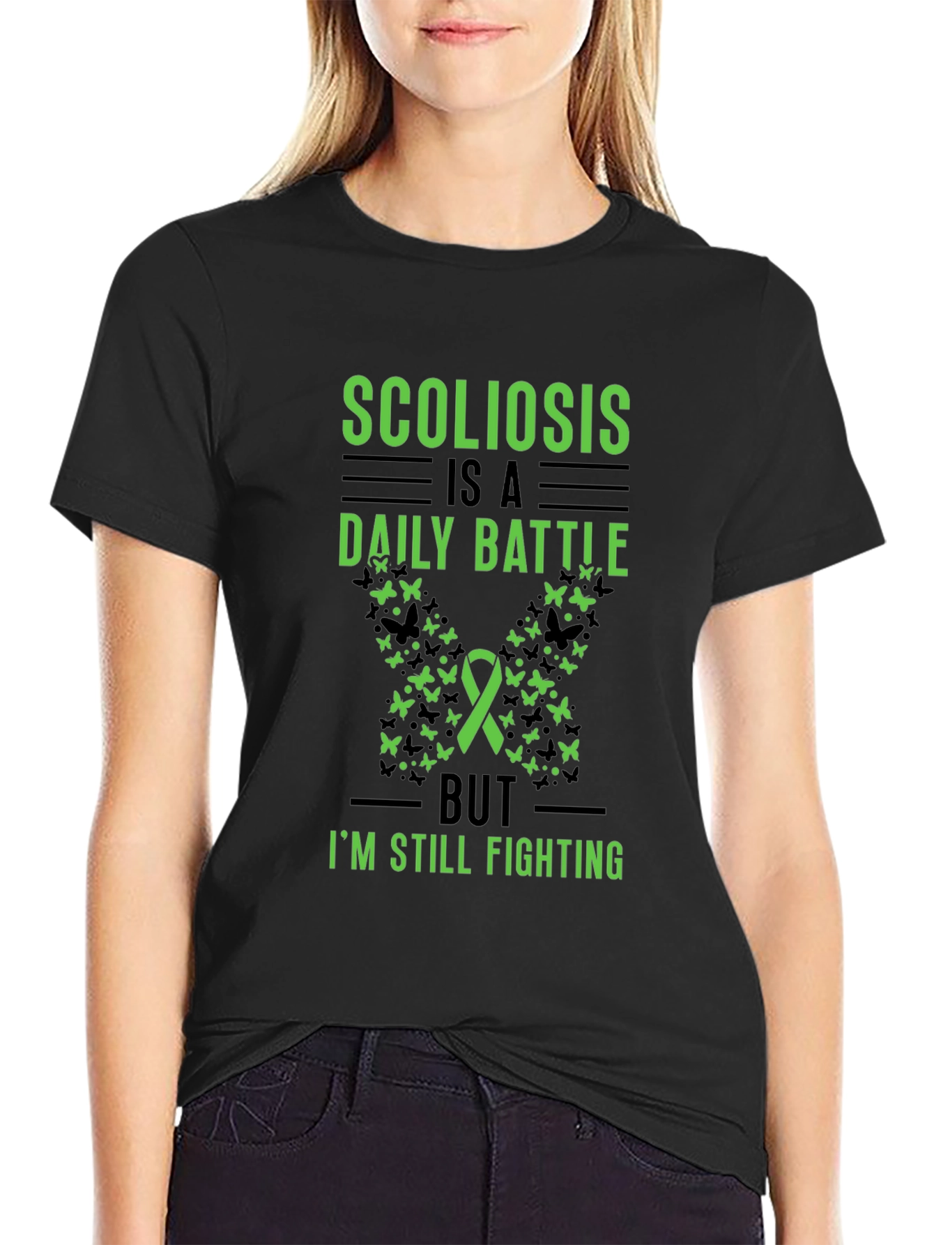 Black Scoliosis Awareness T-Shirt - Daily Battle Fighter view 2