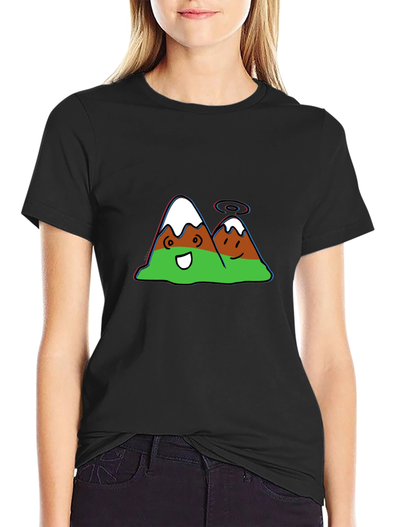 Black Cartoon Mountain Graphic Black Tee view 2