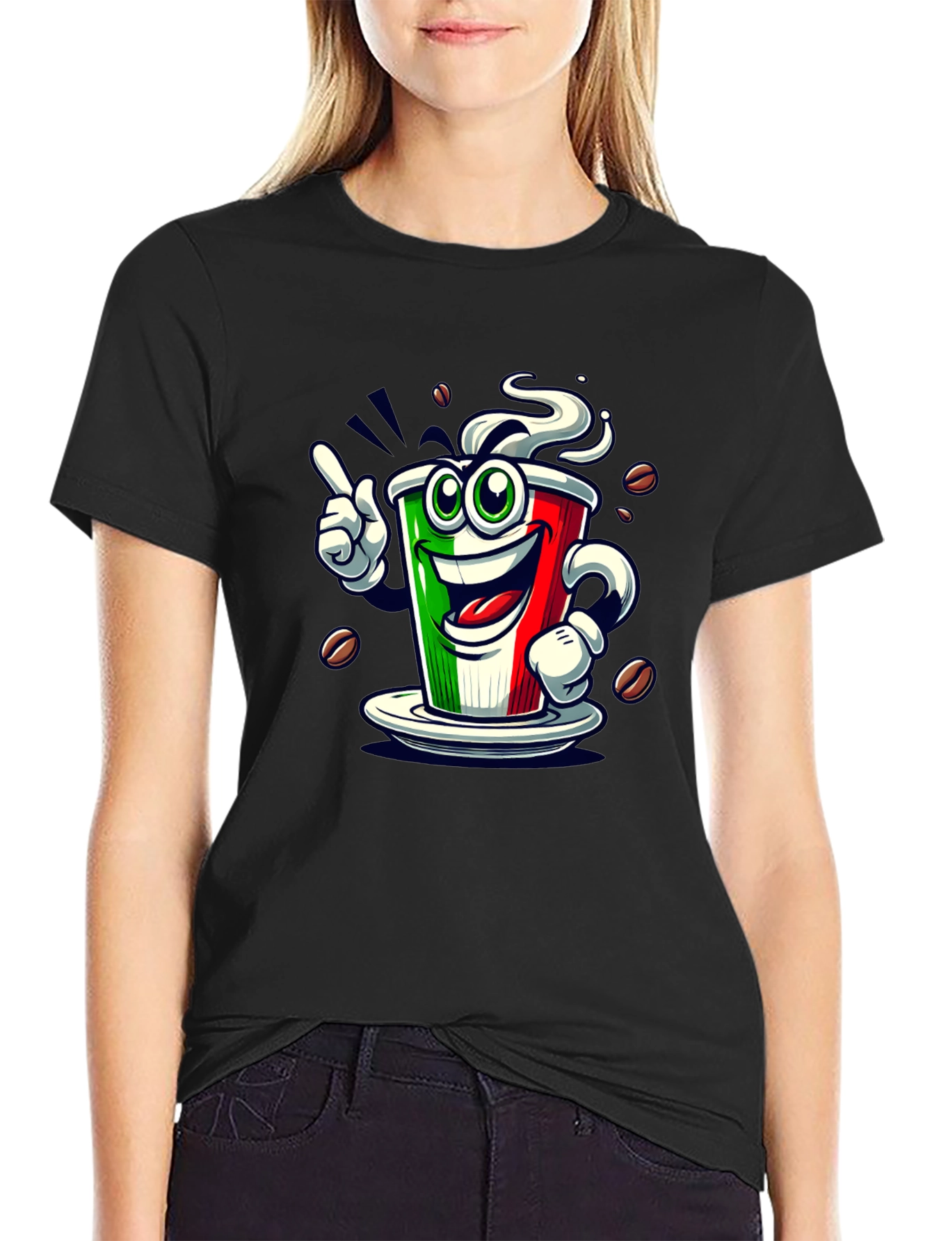Black Italian Flag Coffee Graphic Tee - Fun Novelty Shirt view 2