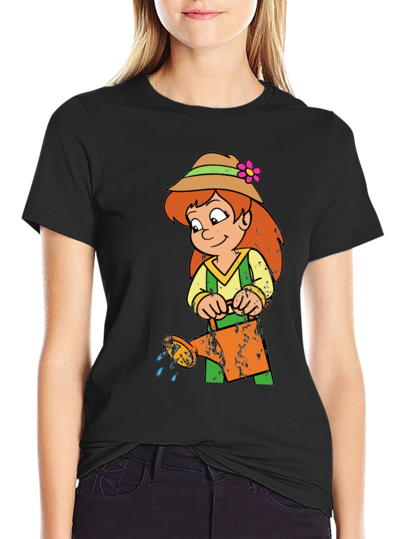 Black Cartoon Gardener Graphic T-Shirt view 2