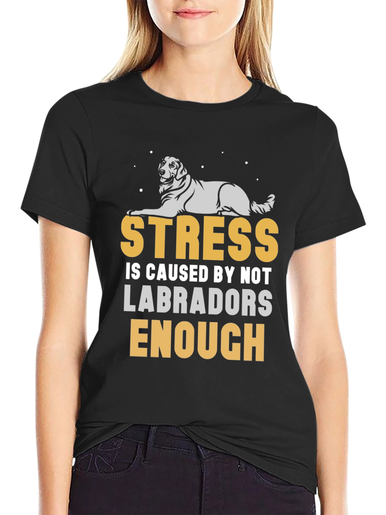 Black Stress Less Labradors T-Shirt view 2