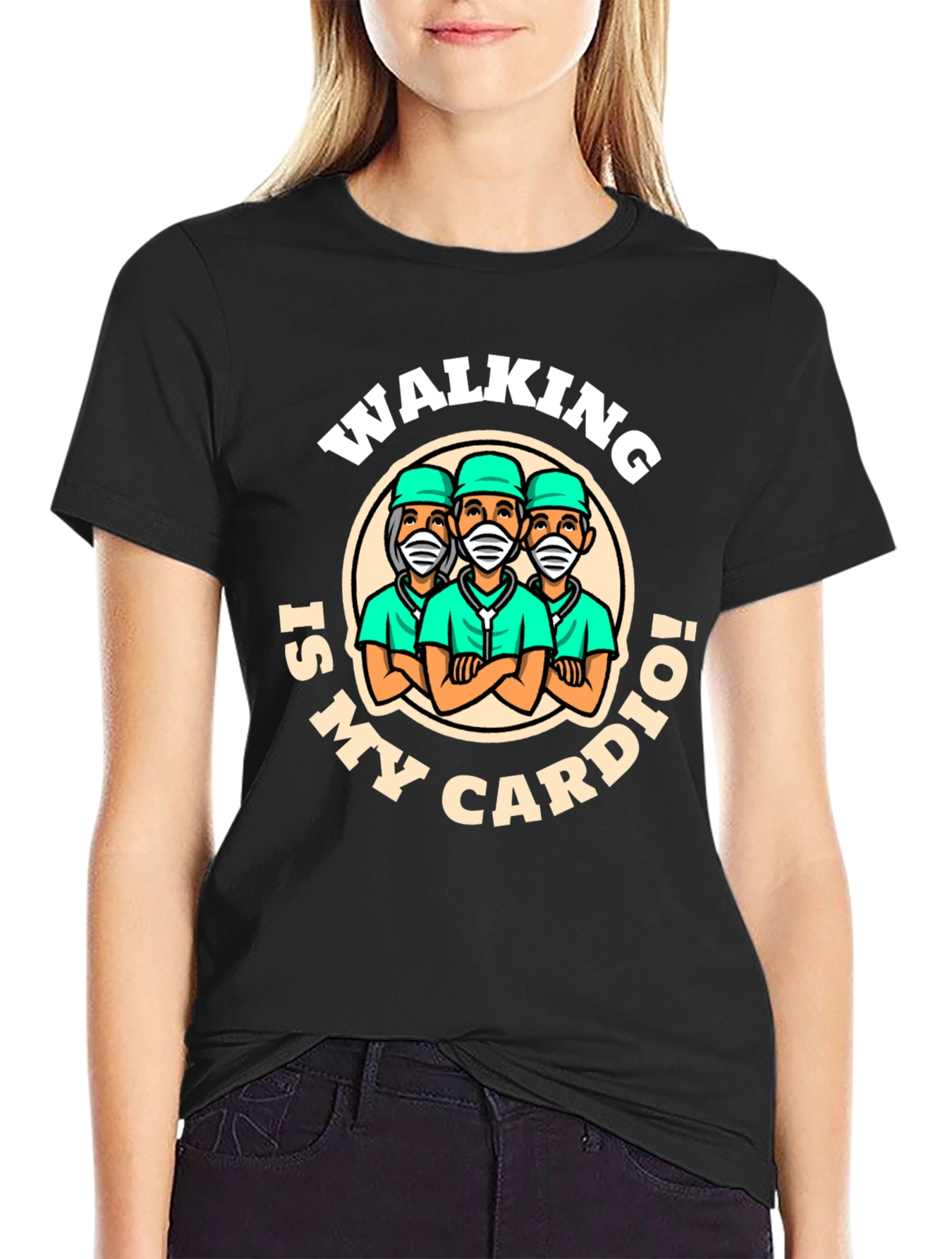 Black Walking Is My Cardio T-Shirt - Doctor Design view 2