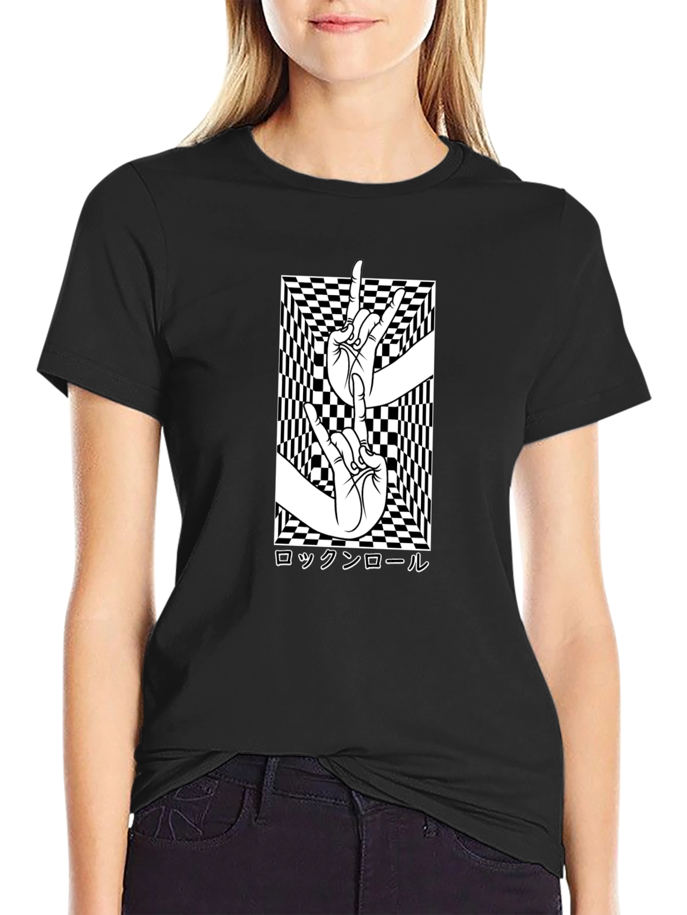 Black Rock On Graphic Tee - Stylish Black T-Shirt view 2