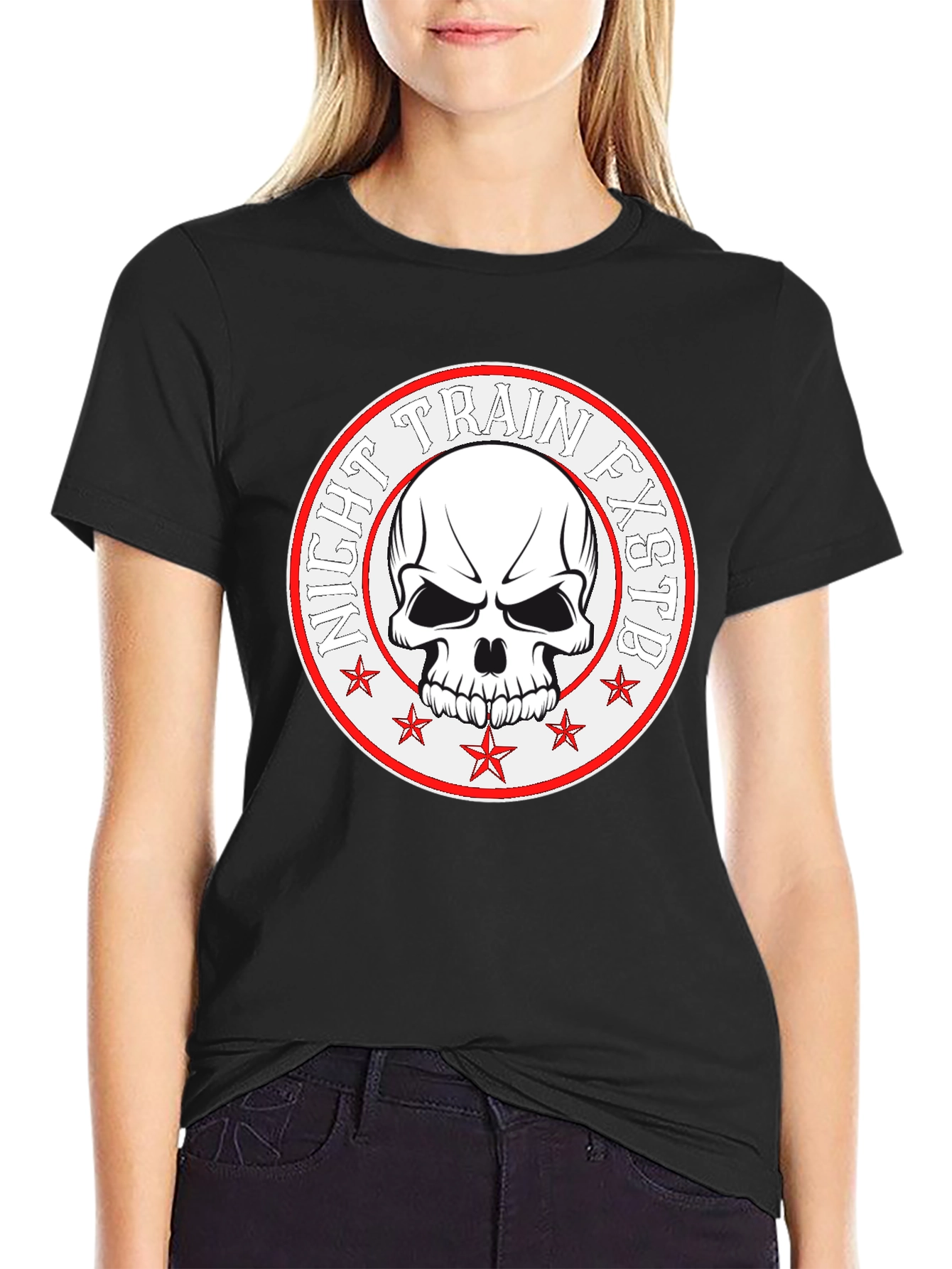 Black Night Train FXSTB Skull Graphic T-Shirt view 2