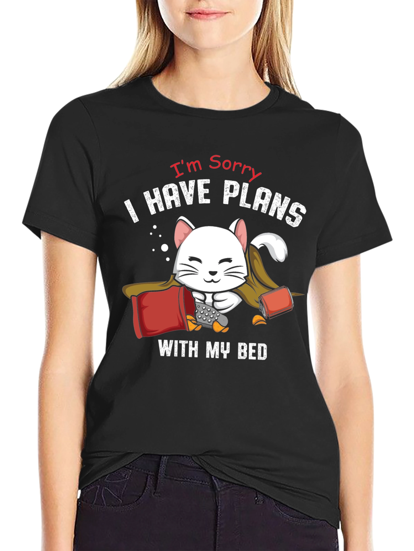 Black Funny Cat Bed Plans T-Shirt - Novelty Graphic Tee view 2