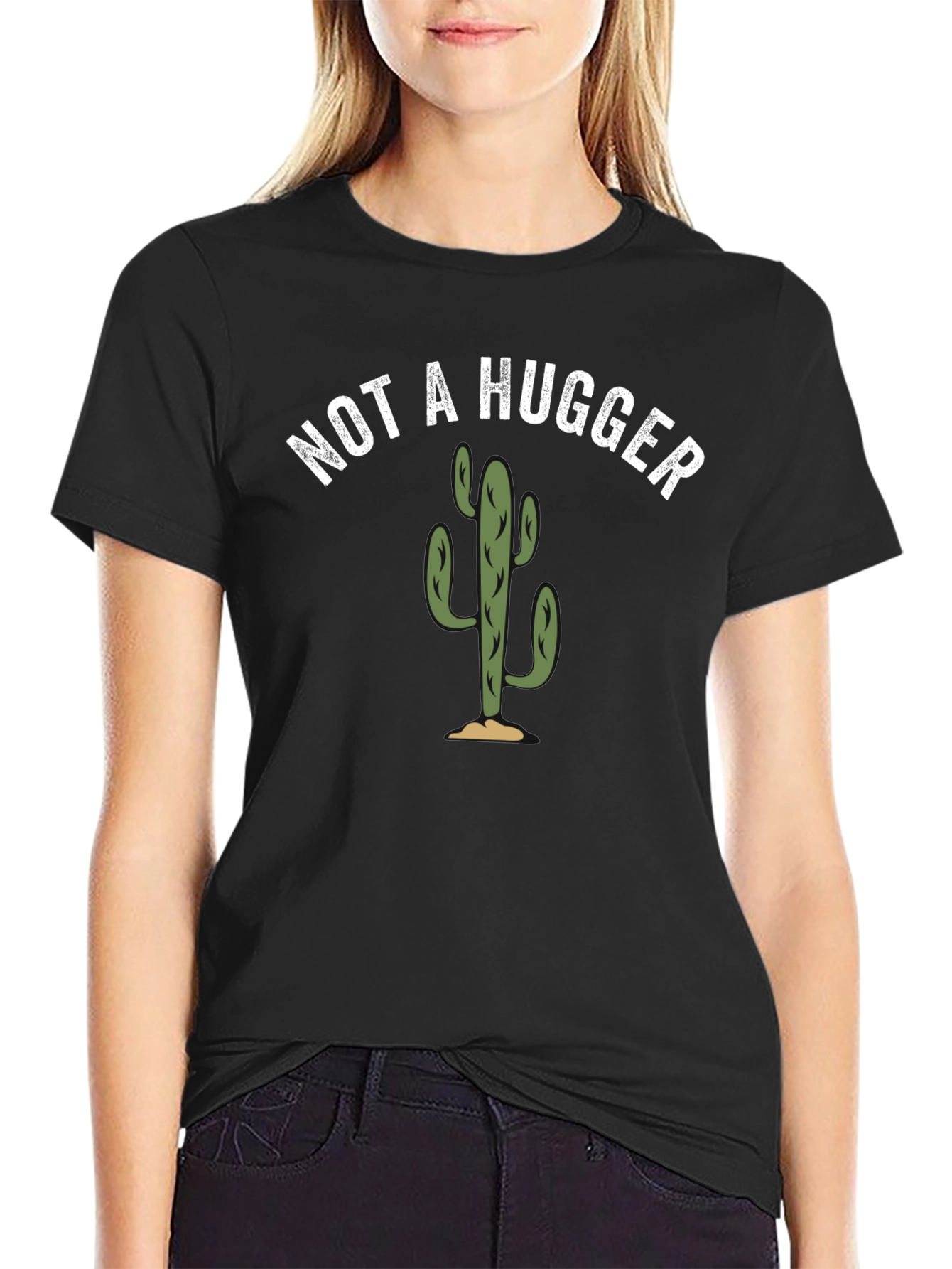 Black Not a Hugger Cactus Graphic Tee - Soft Cotton Blend view 2