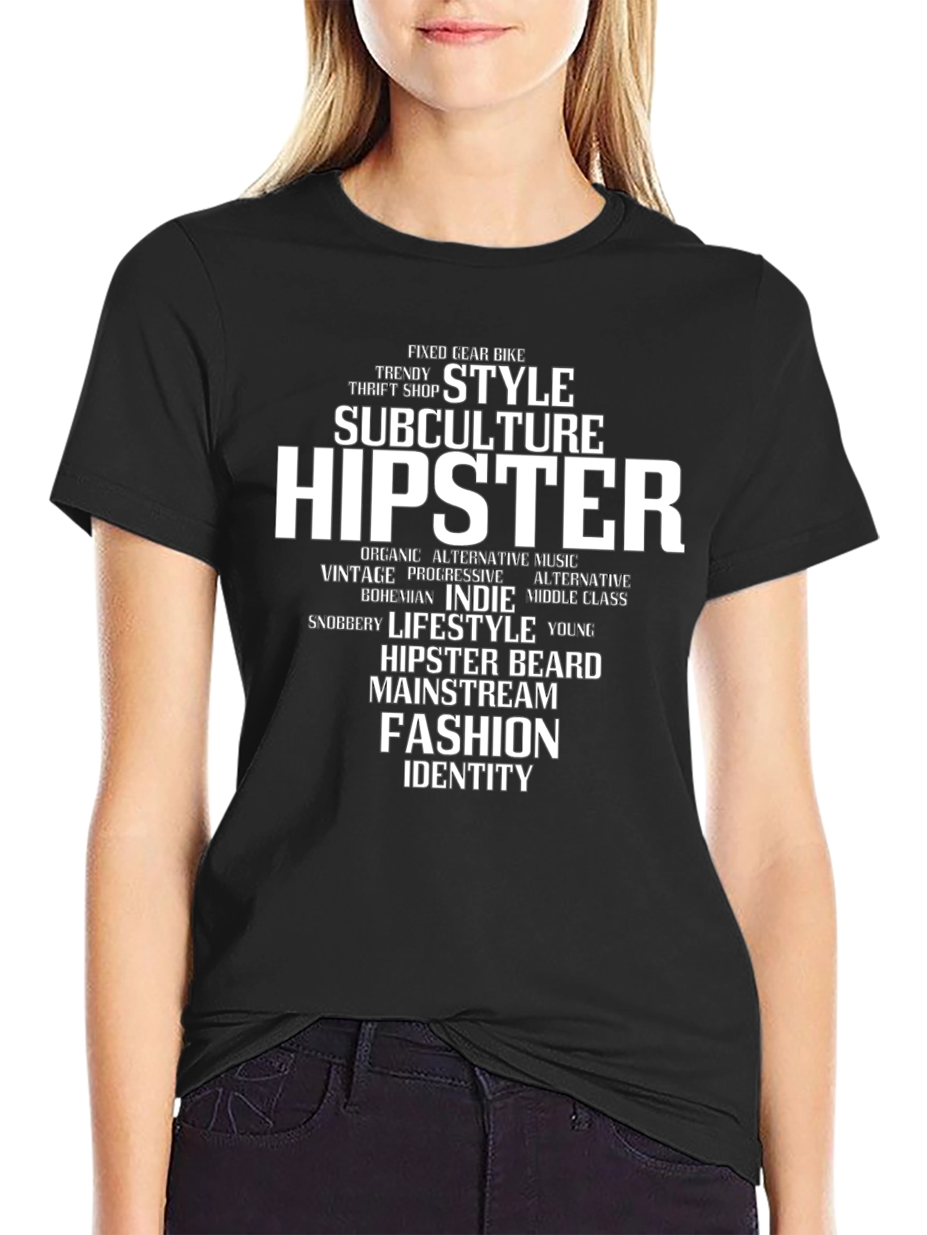 Black Hipster Word Cloud Graphic Tee view 2