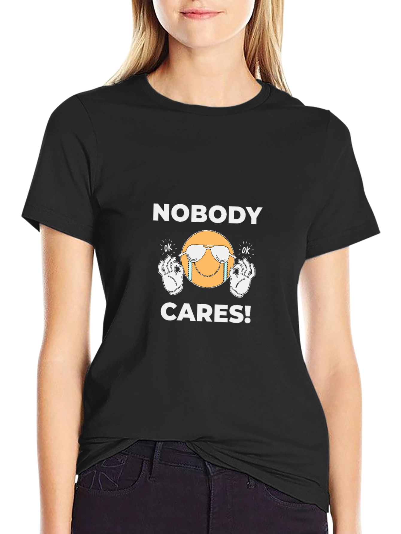 Black Nobody Cares T-Shirt - Funny Graphic Tee view 2