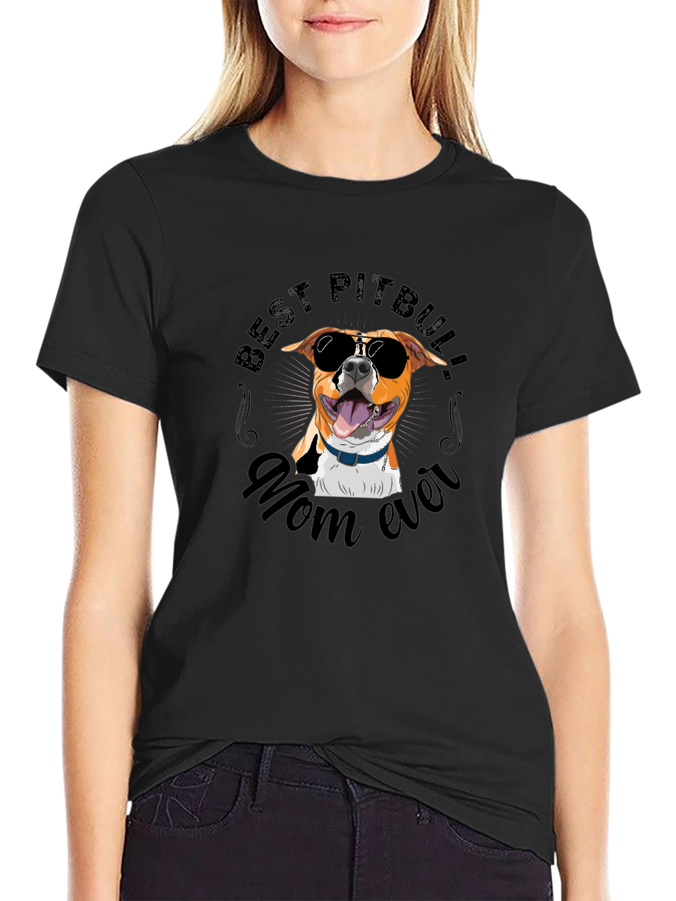 Black Best Pitbull Mom Ever T-Shirt view 2