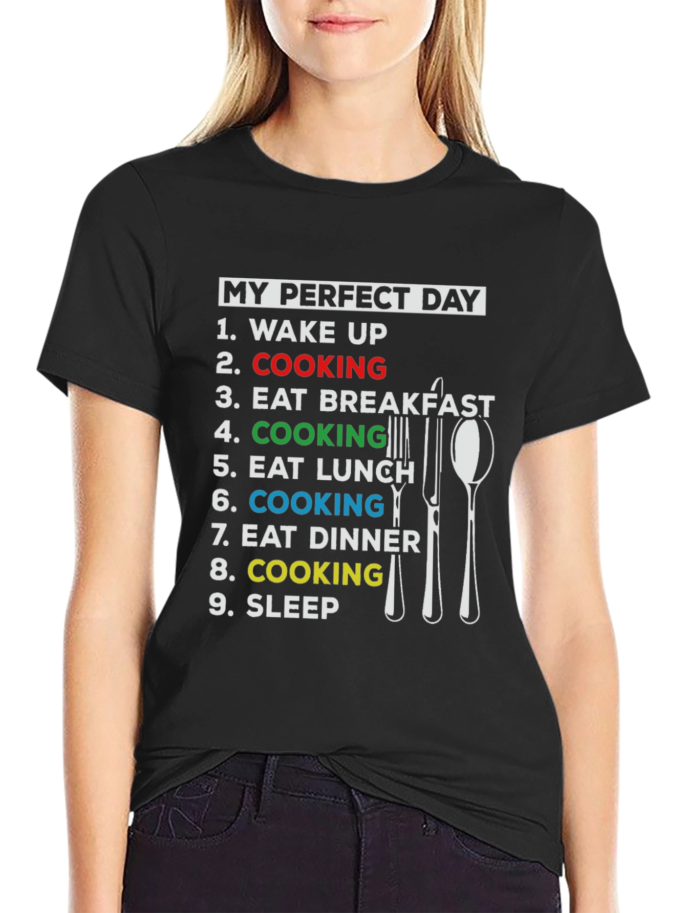 Black My Perfect Day Cooking T-Shirt - Chef Gift view 2