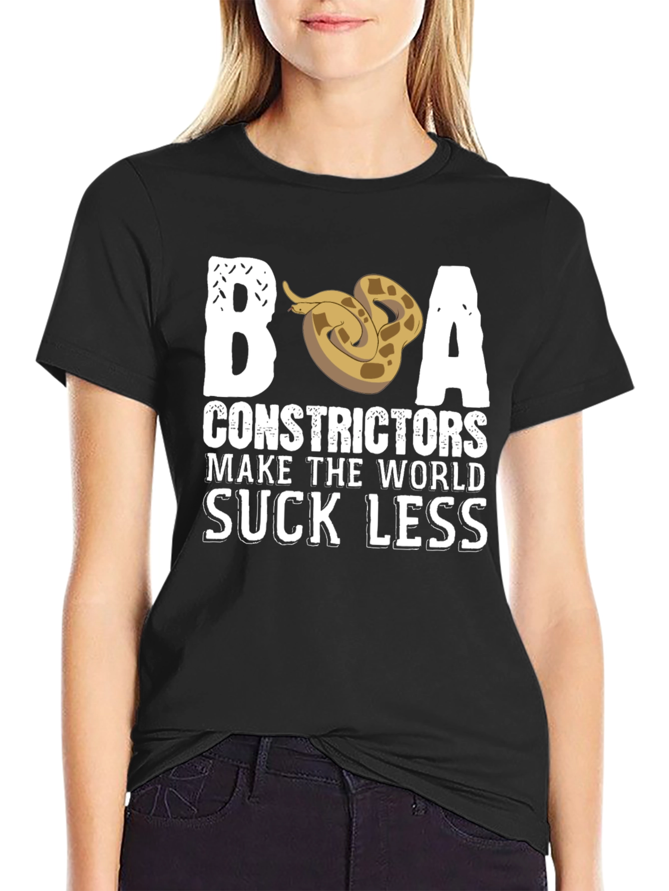Black Boa Constrictors Make the World Suck Less T-Shirt view 2