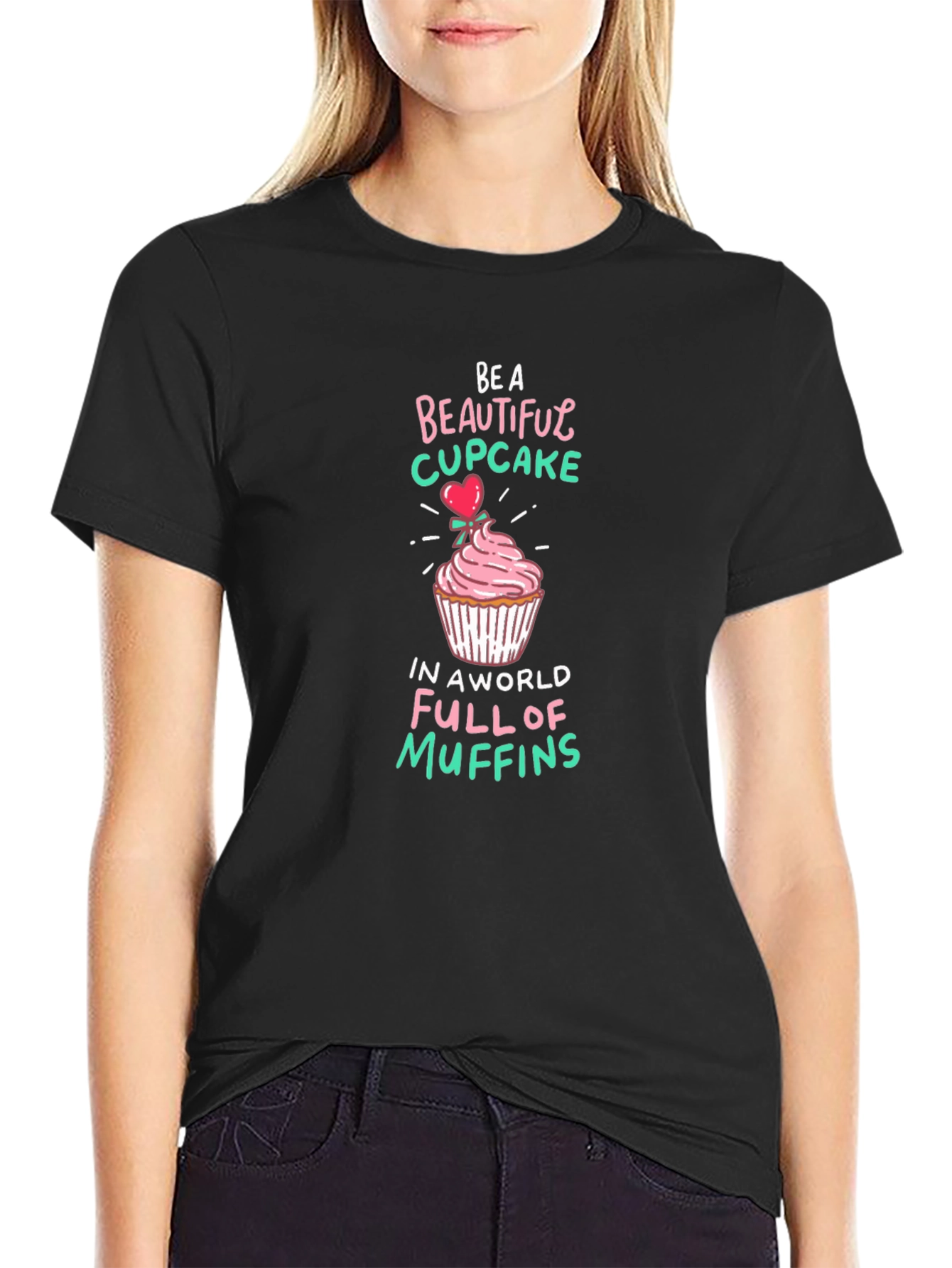 Black Be a Beautiful Cupcake Graphic T-Shirt view 2