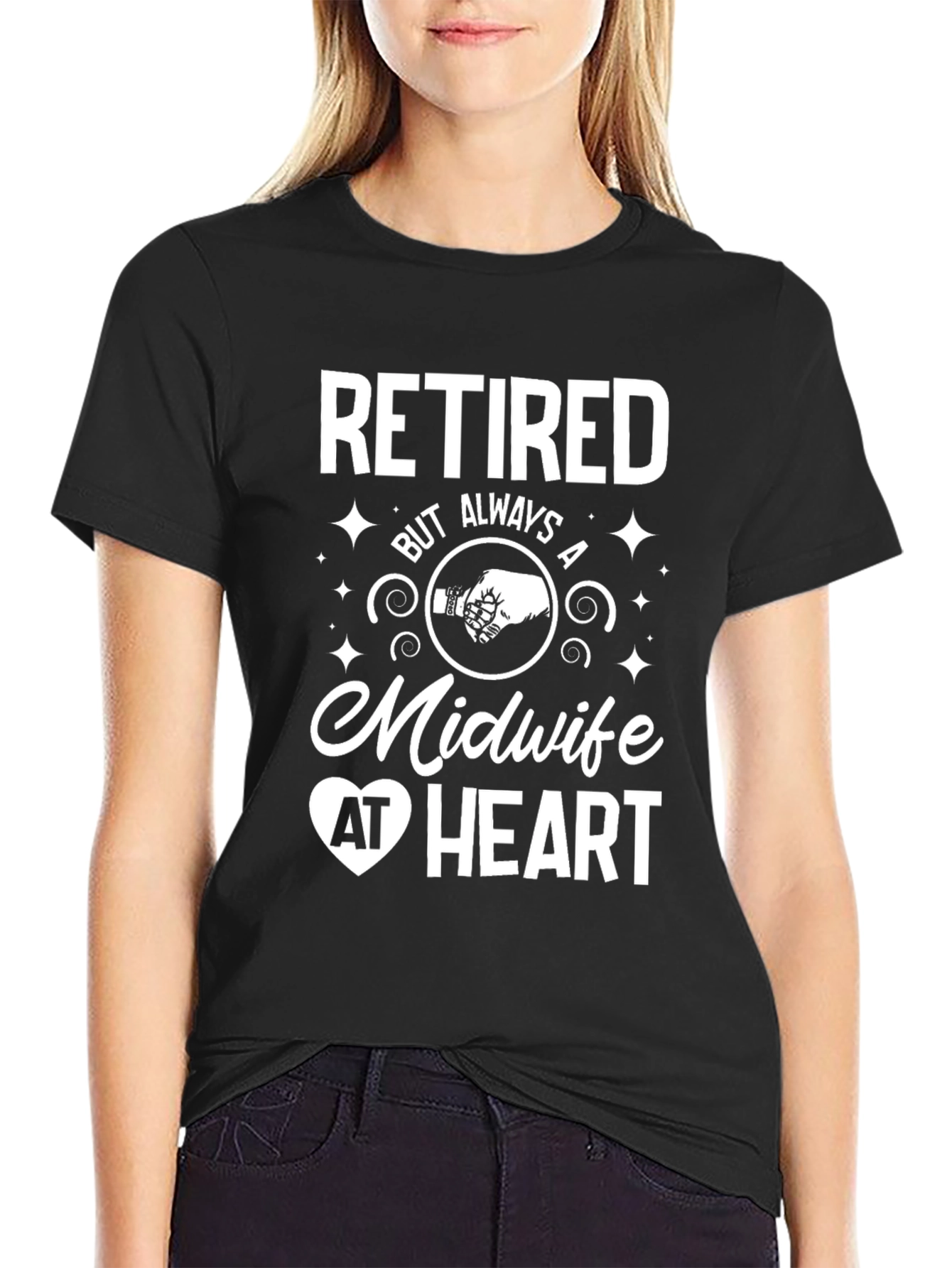 Black Retired Midwife T-Shirt - Always At Heart view 2
