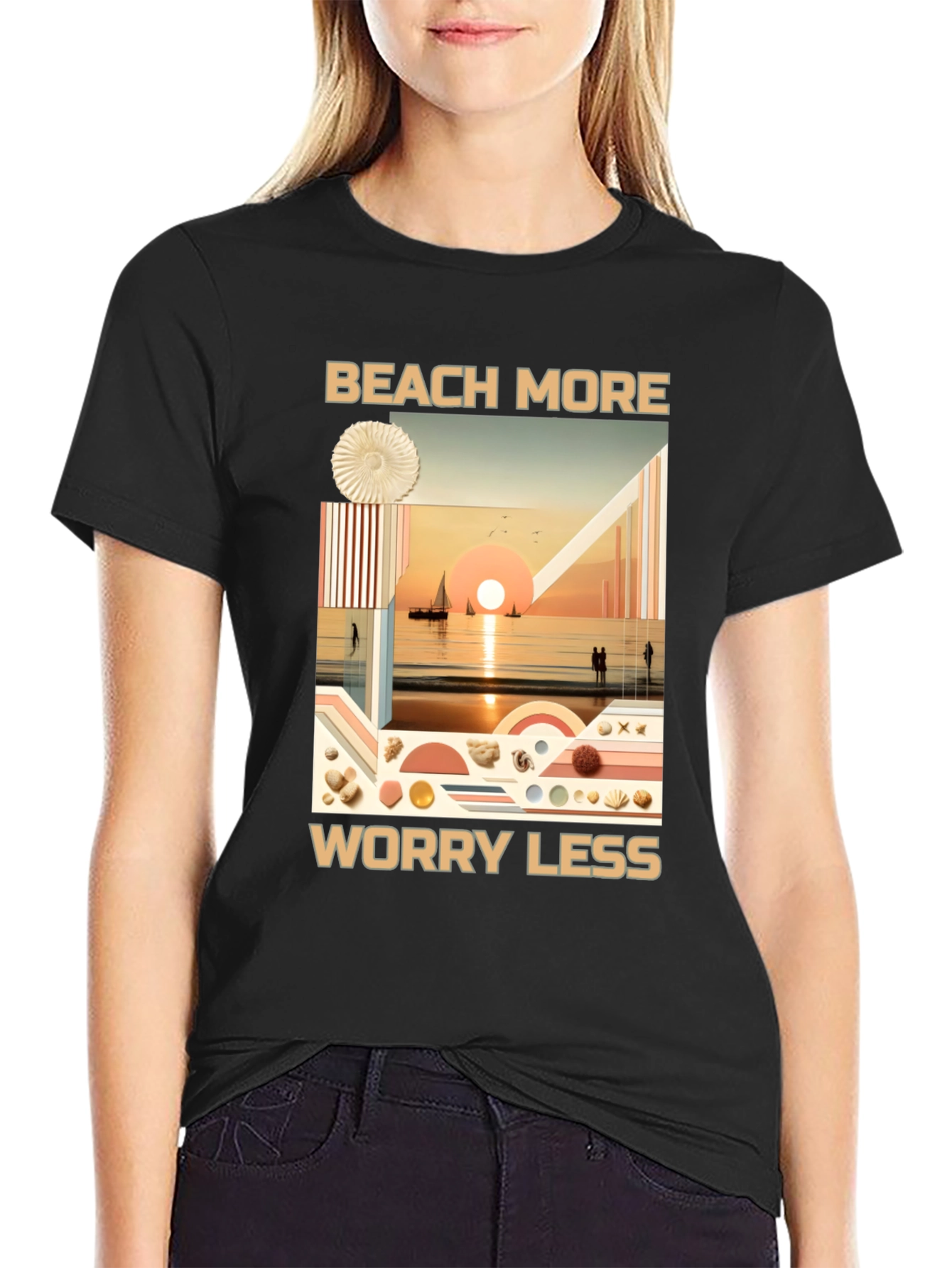 Black Beach More Worry Less Graphic Tee view 2