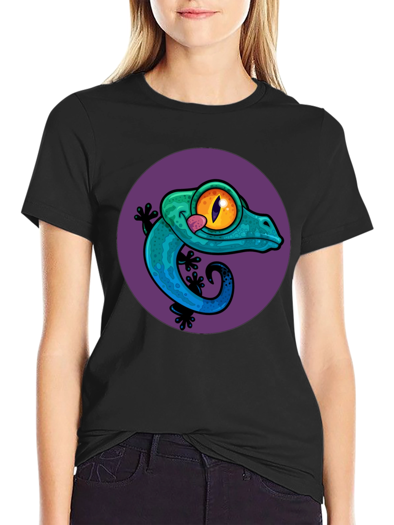 Black Gecko Graphic Tee - Cool Lizard Design T-Shirt view 2