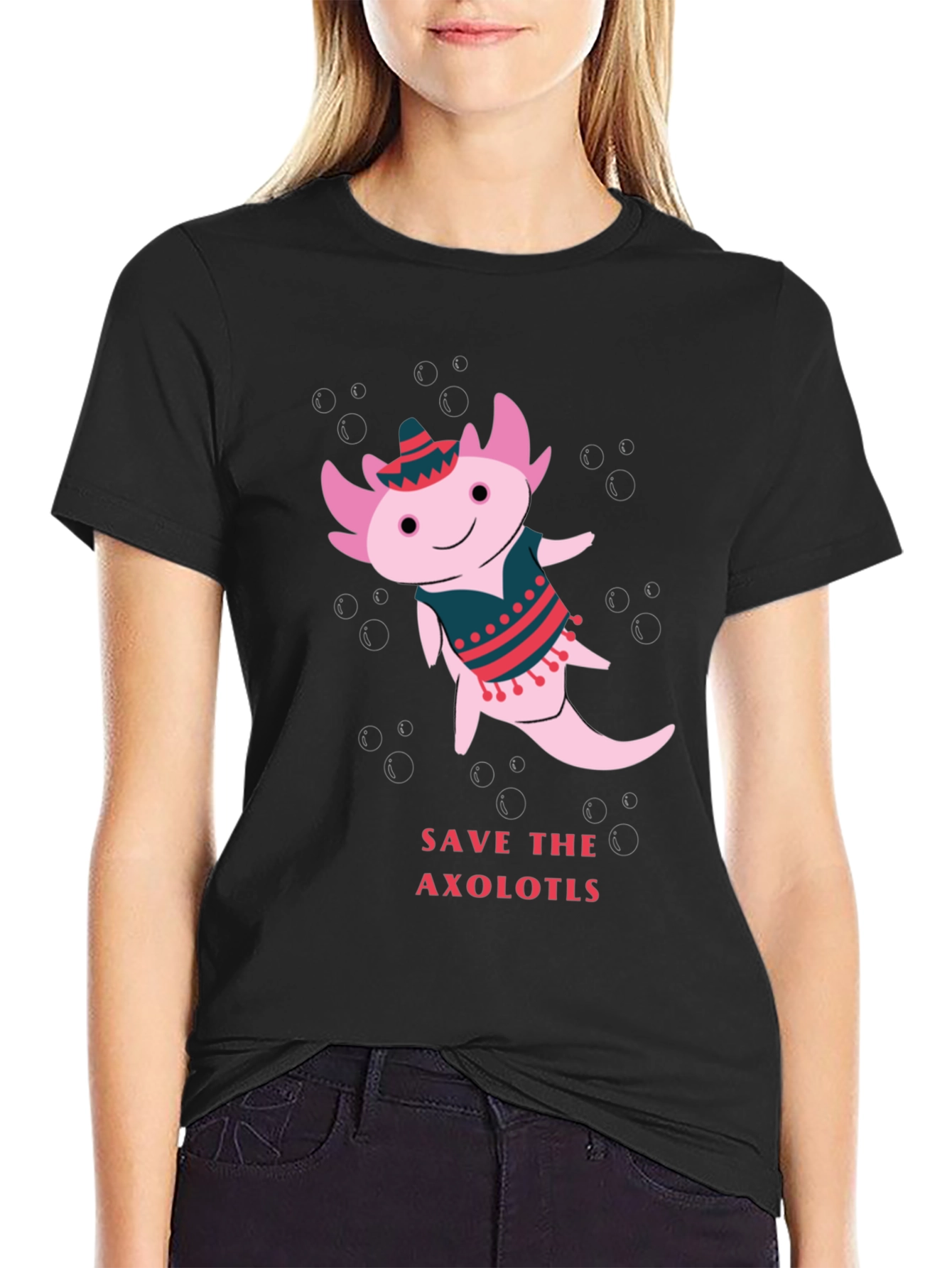 Black Save the Axolotls T-Shirt view 2
