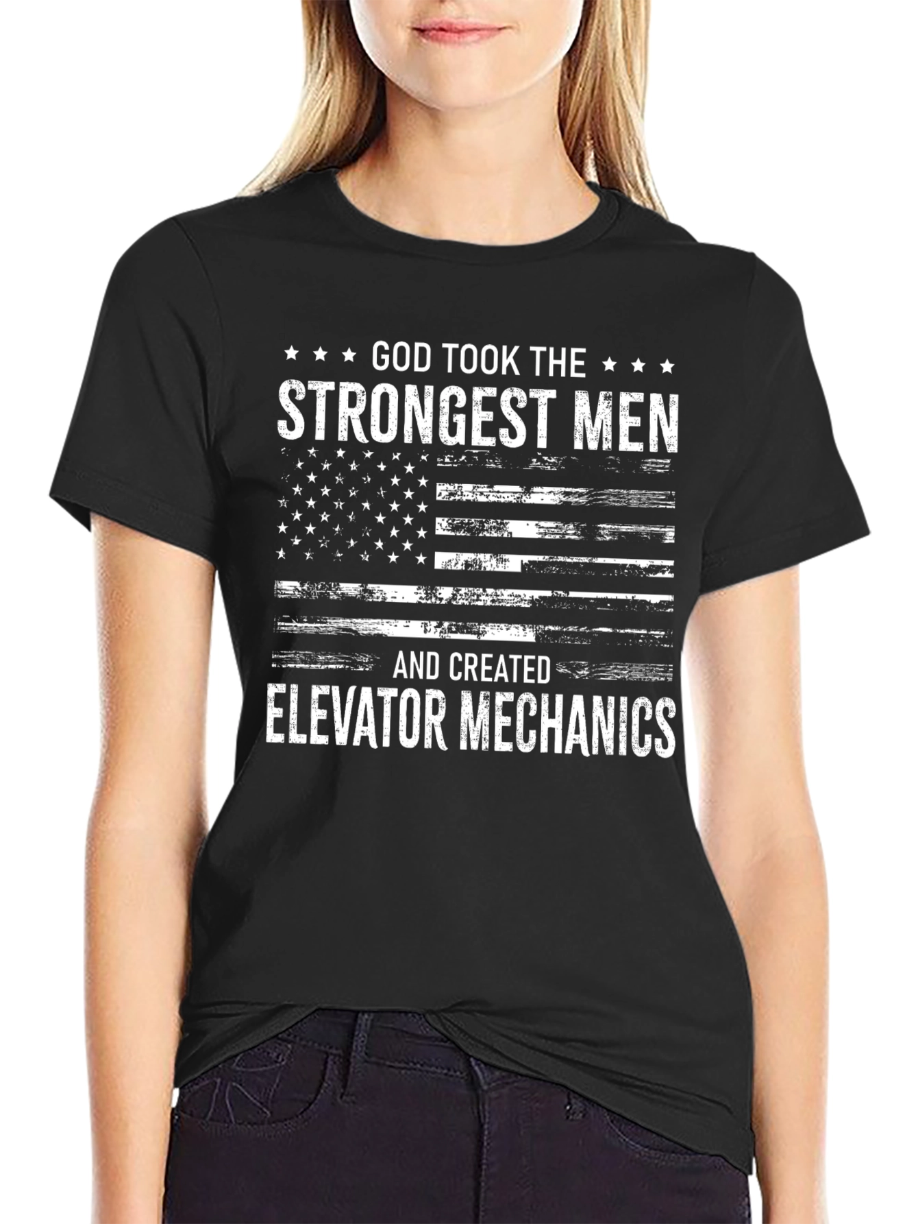 Black Elevator Mechanic T-Shirt - God Took the Strongest Men view 2