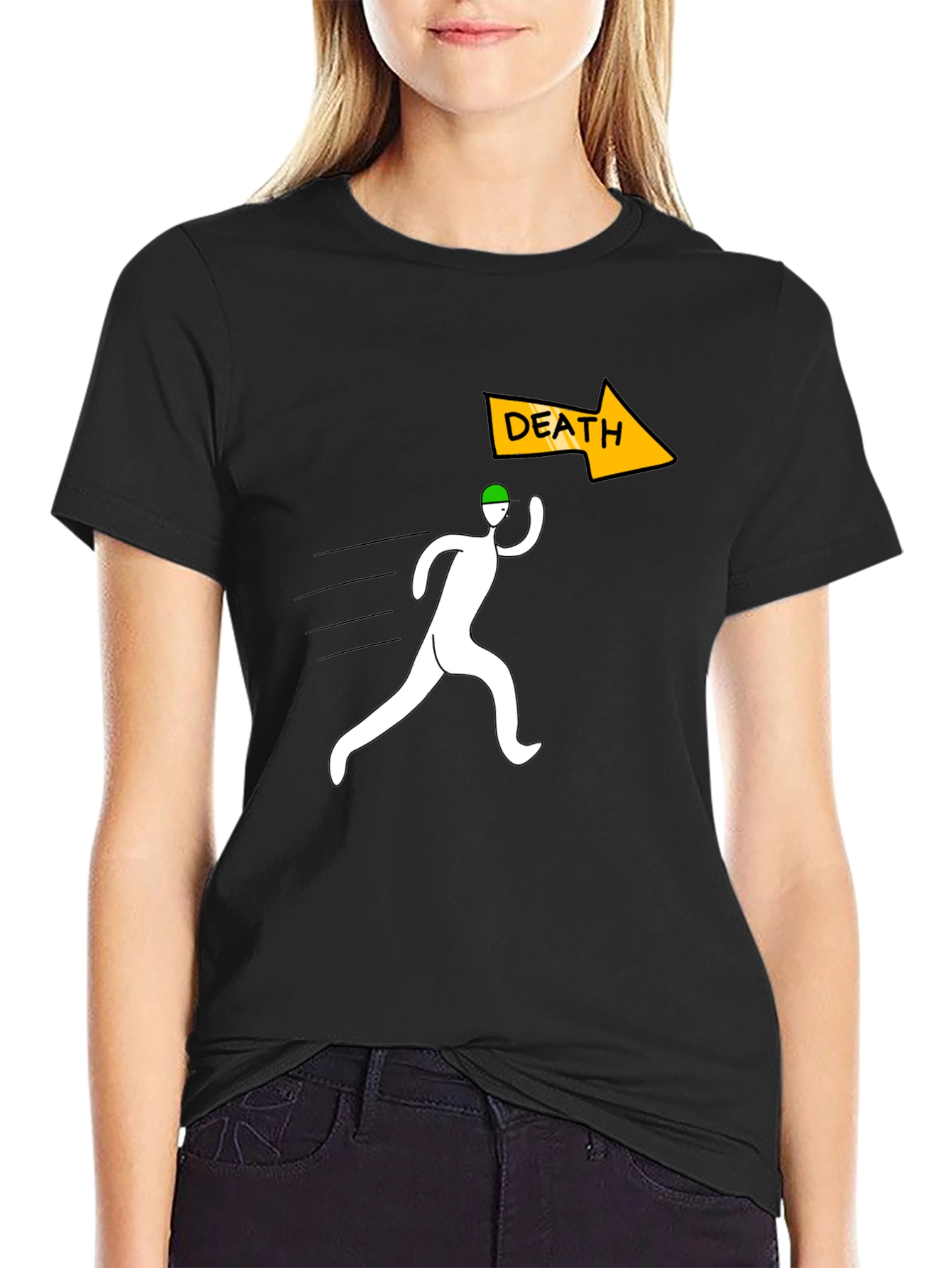 Black Run From Death Graphic Tee - Black Cotton T-Shirt view 2