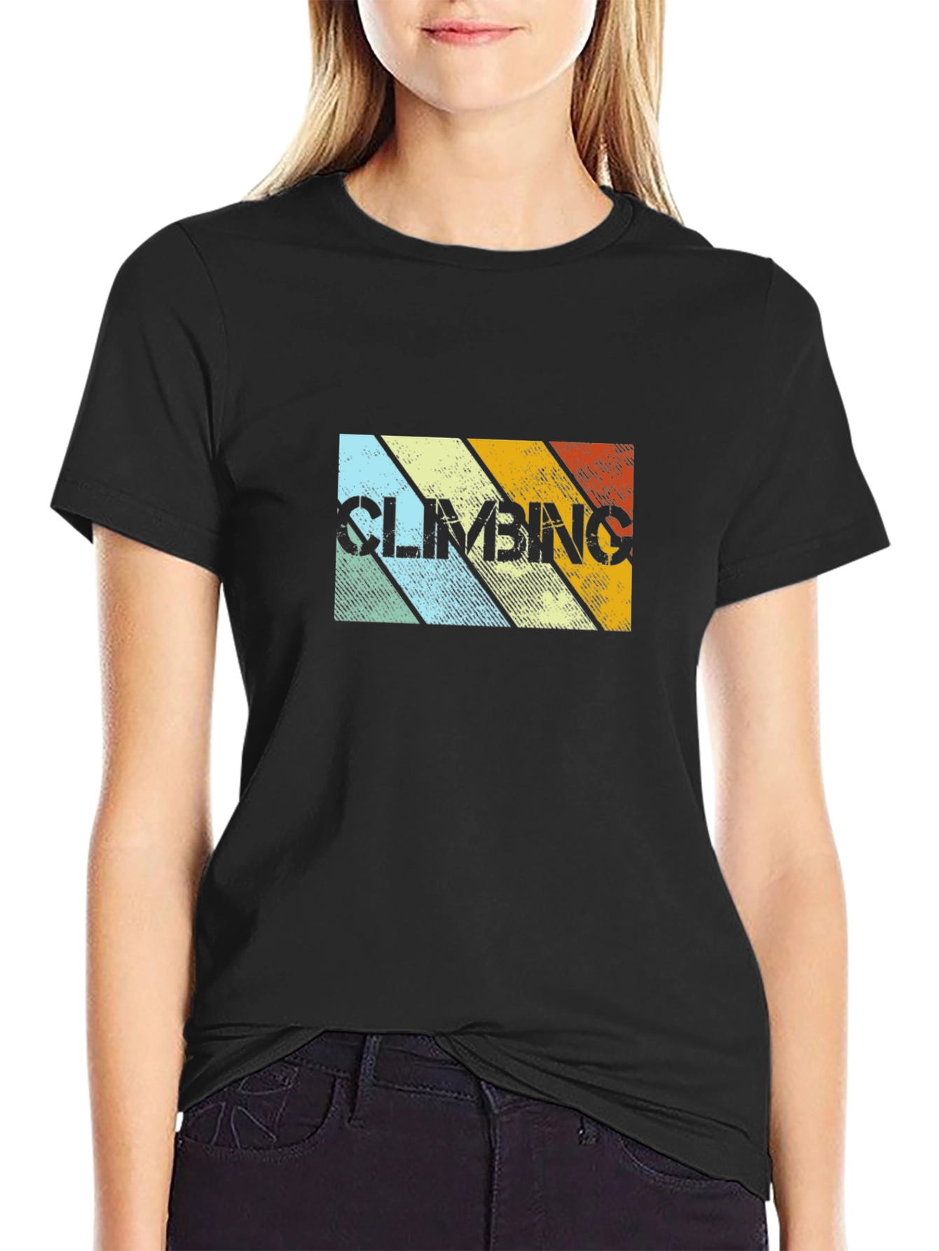 Black Retro Climbing Stripes T-Shirt - Black view 2