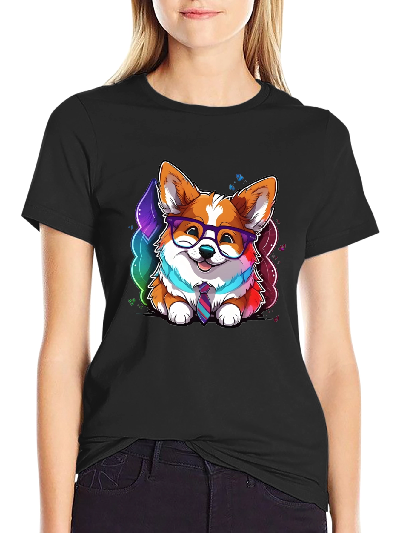 Black Corgi in Glasses T-Shirt view 2