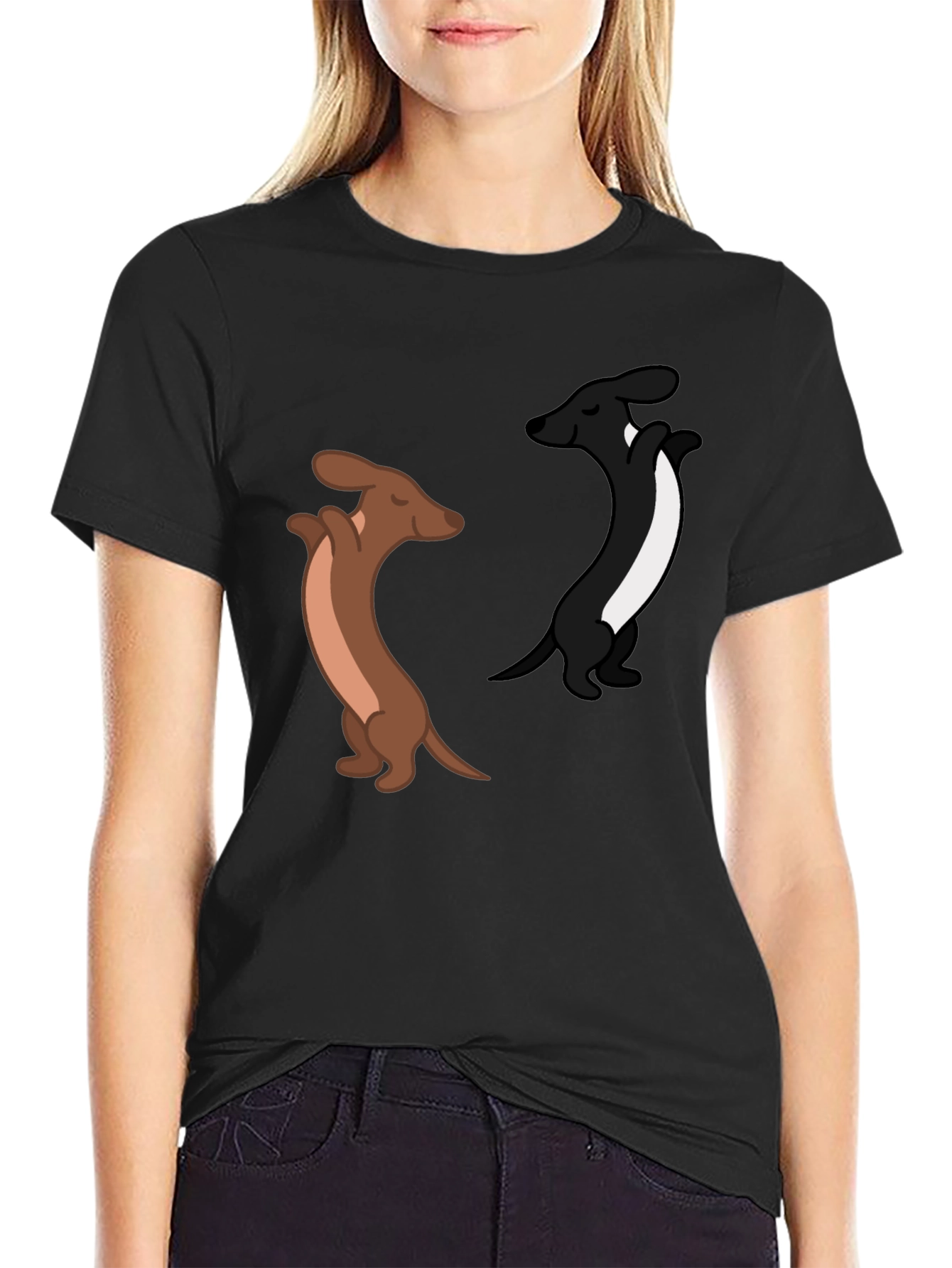 Black Dancing Dachshund Graphic Tee - Black Cotton Blend view 2