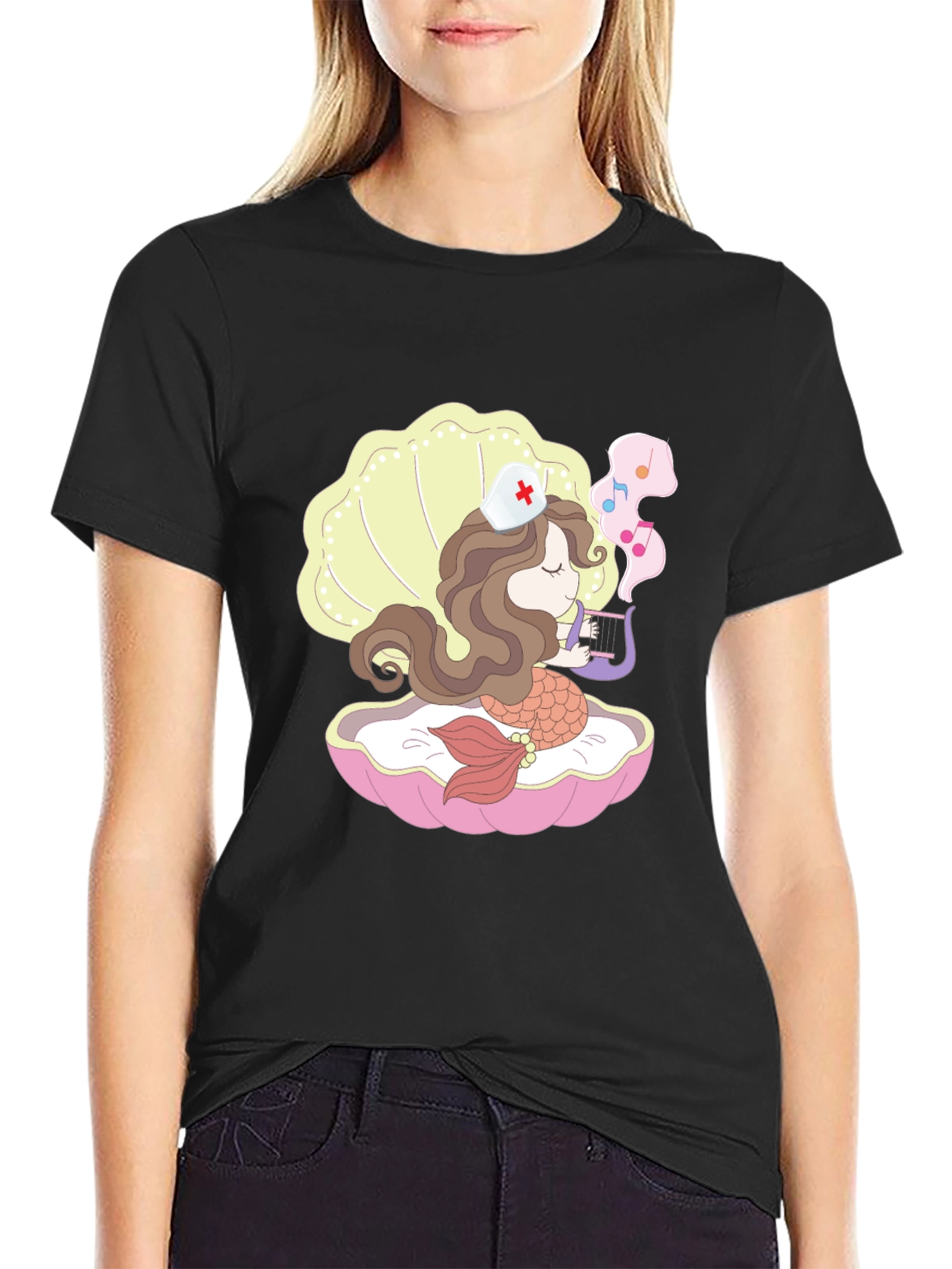 Black Mermaid Nurse T-Shirt view 2
