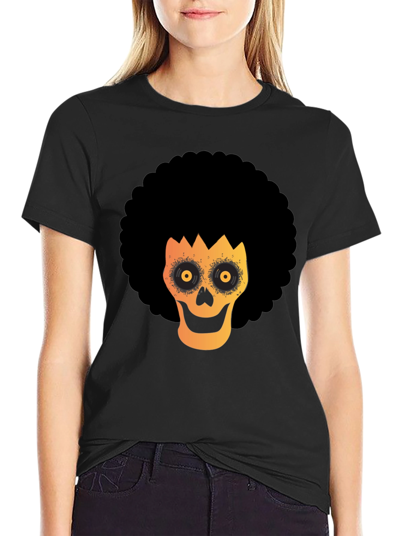 Black Afro Skull Graphic Tee - Spooky Fun! view 2