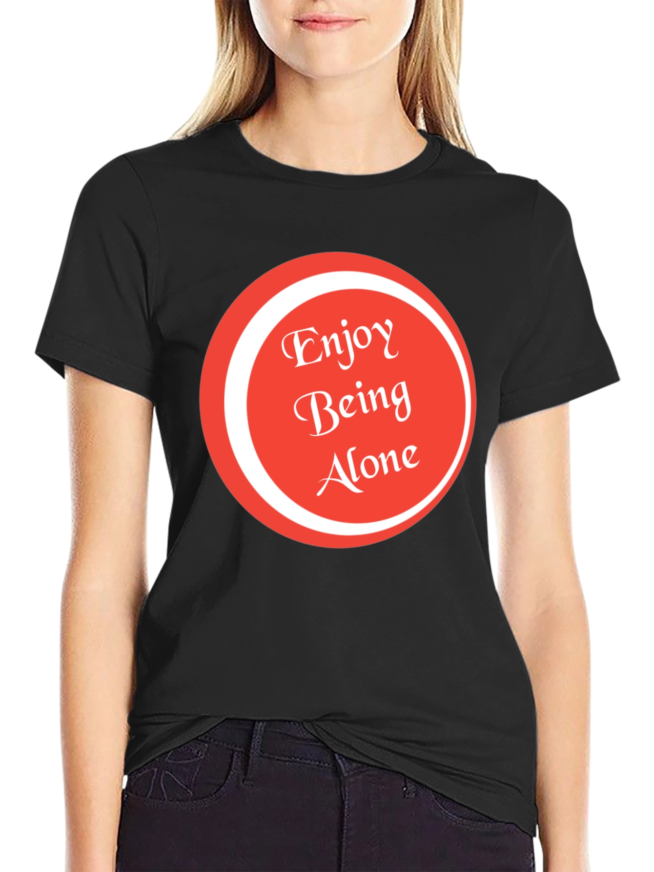 Black Enjoy Being Alone Graphic Tee - Soft Cotton view 2