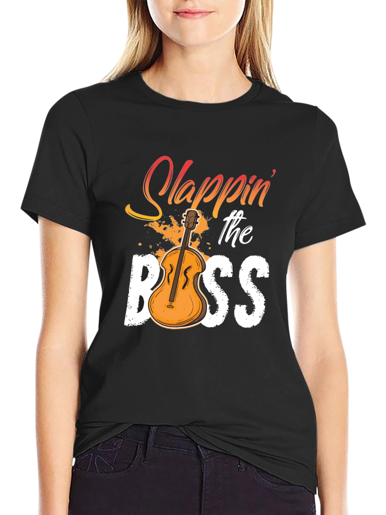 Black Slappin' the Bass T-Shirt - Musician Novelty Tee view 2