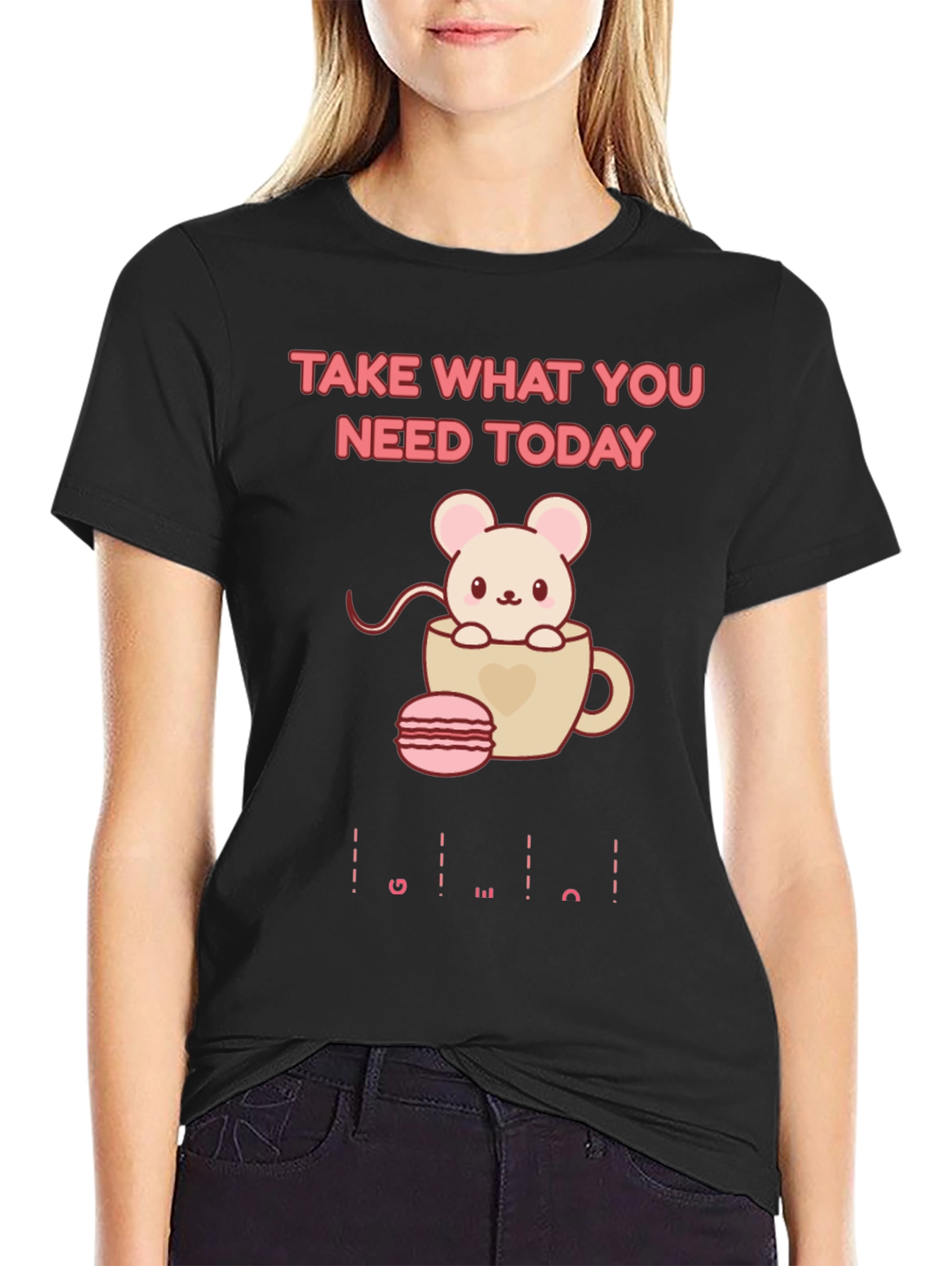 Black Cute Mouse in Cup T-Shirt - Take What You Need view 2