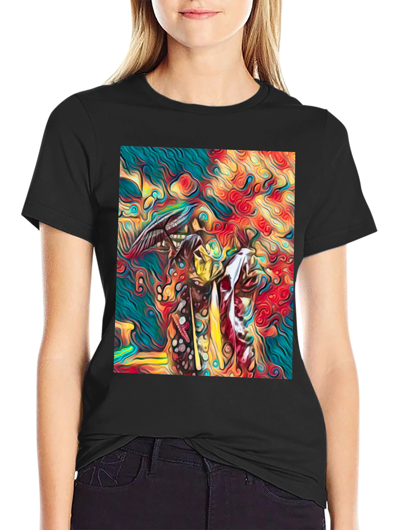 Black Abstract Art Graphic Tee - Vivid Colors, Unique Design view 2
