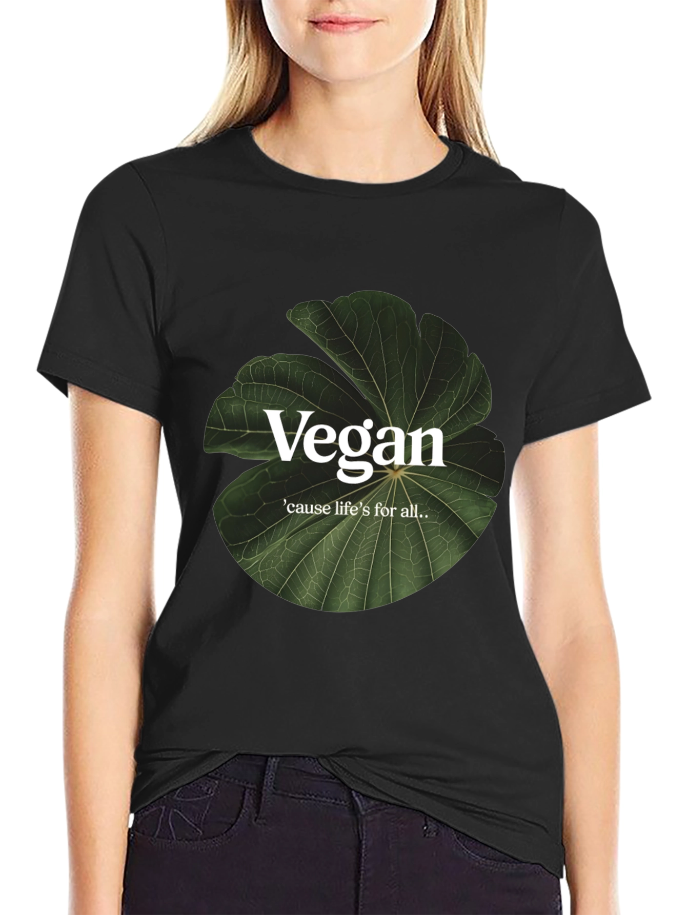 Black Vegan Life T-Shirt - Cause Life's For All - Plant-Based Style view 2